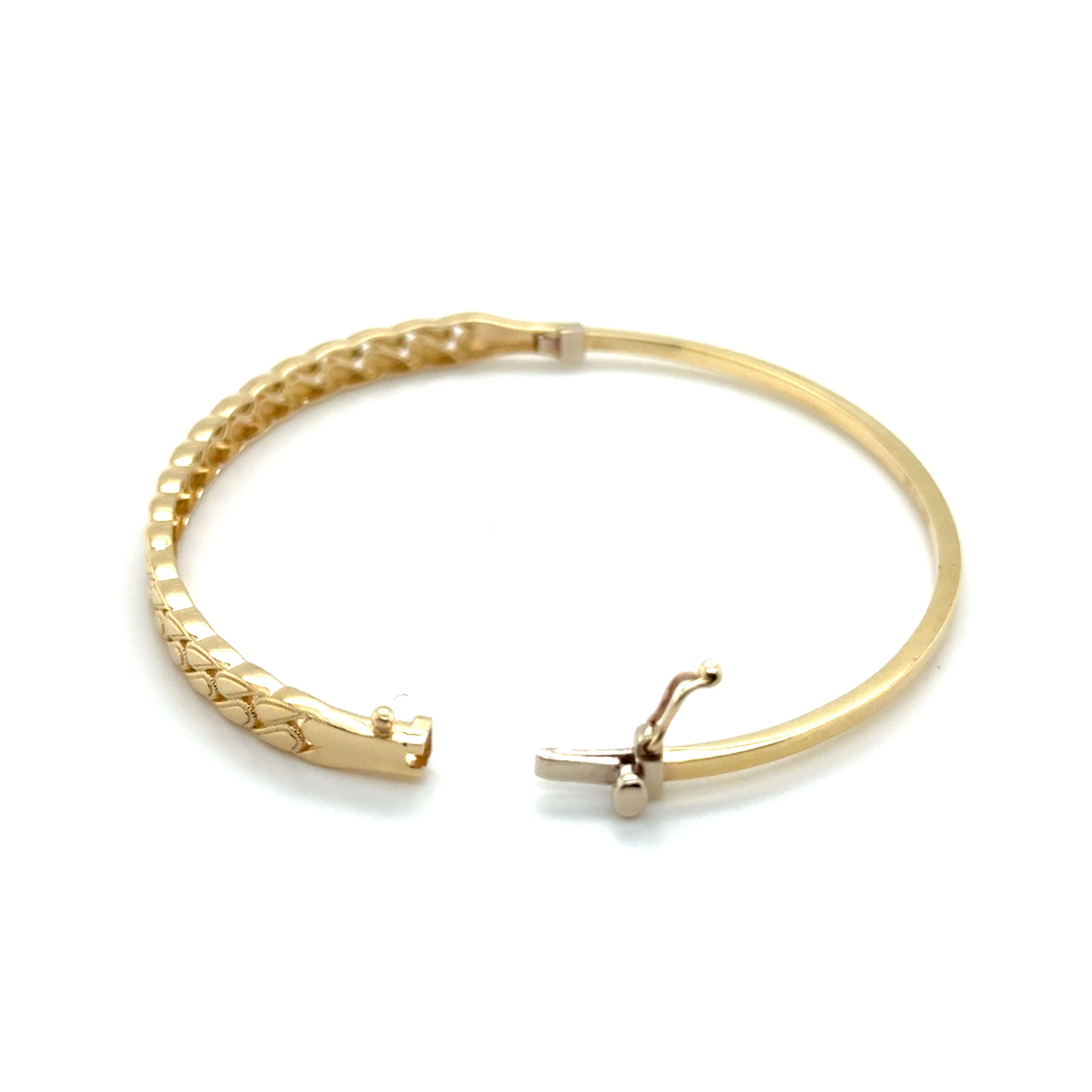 14K Yellow Gold Miami Cuban S-Link Bangle Bracelet 7" 4.6mm Thick Hinged With Box Clasp