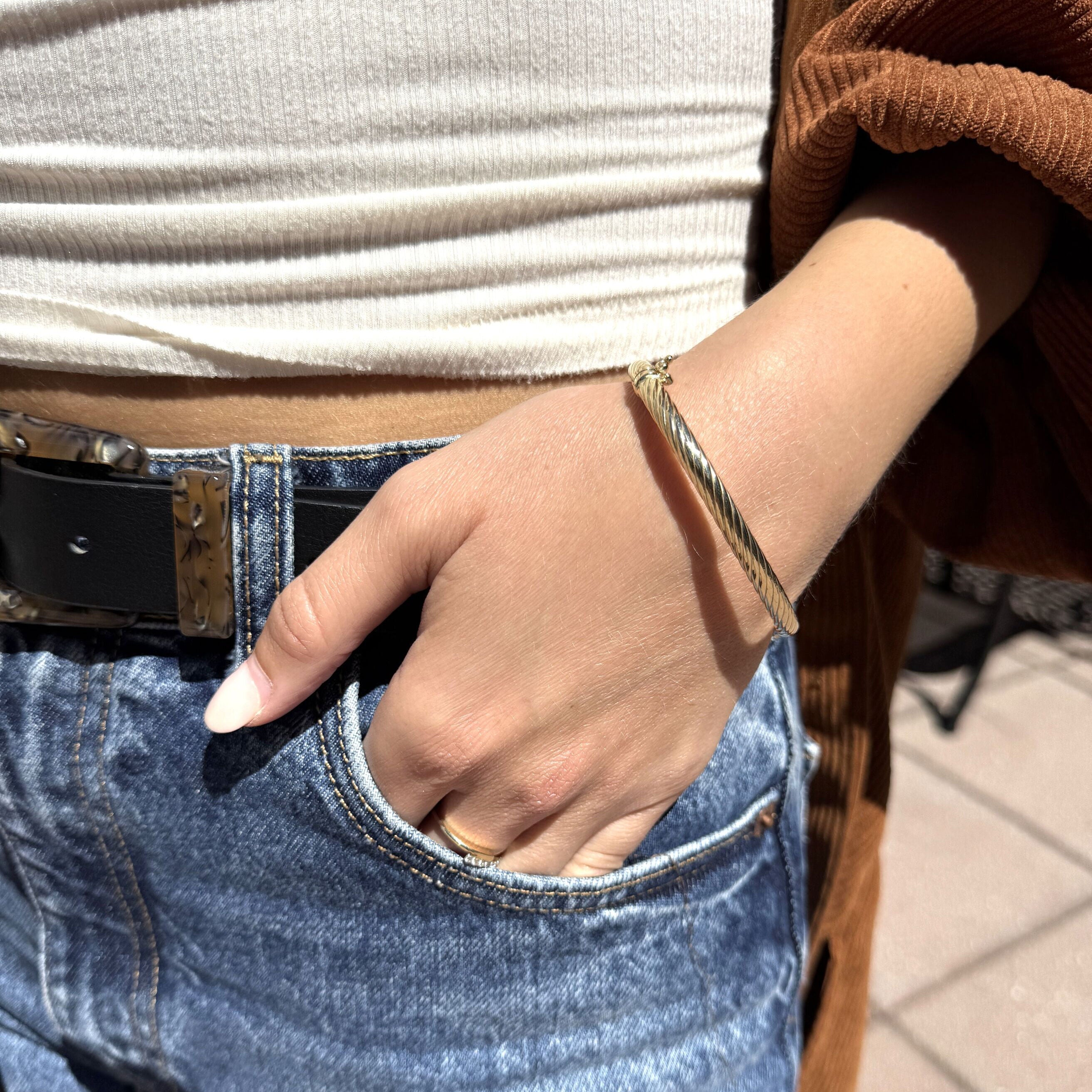 14K Gold Twist Rope Bangle Bracelet