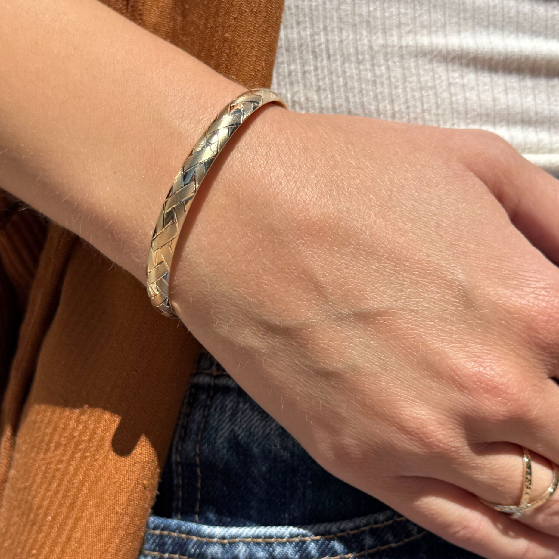 14K Gold Basketweave Bangle Bracelet