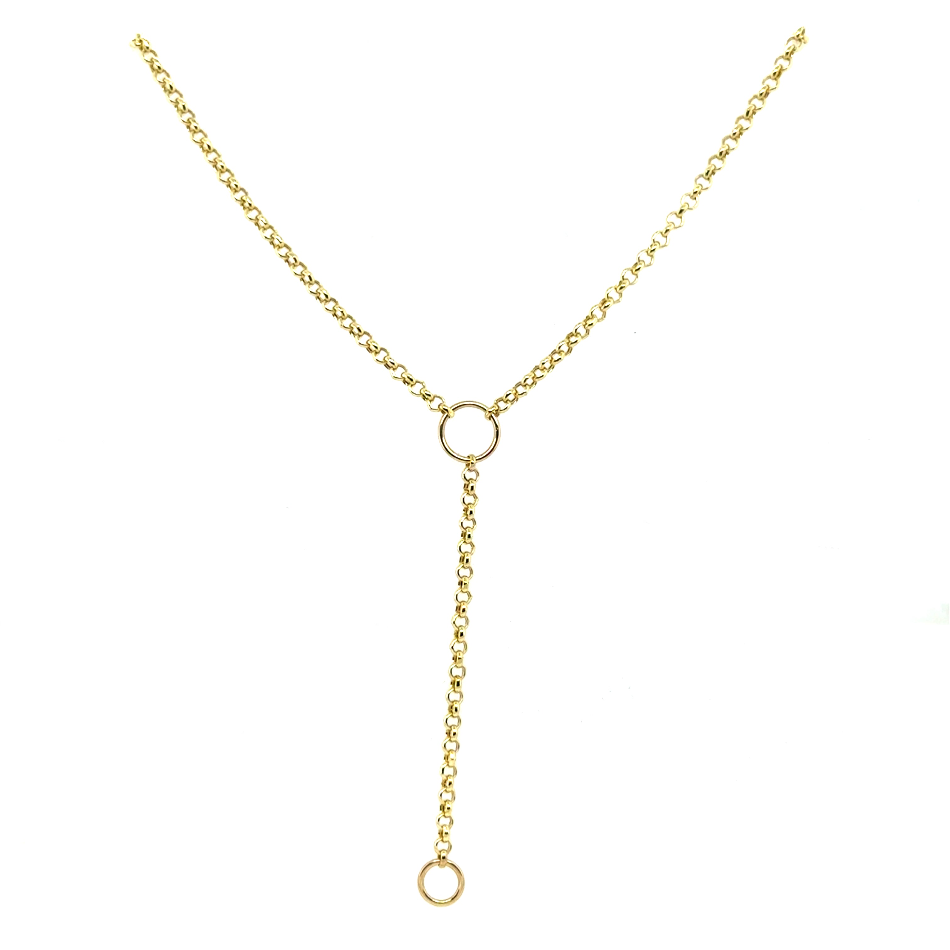 14K Gold Rolo Lariat Necklace: 18" Y-Drop Chain