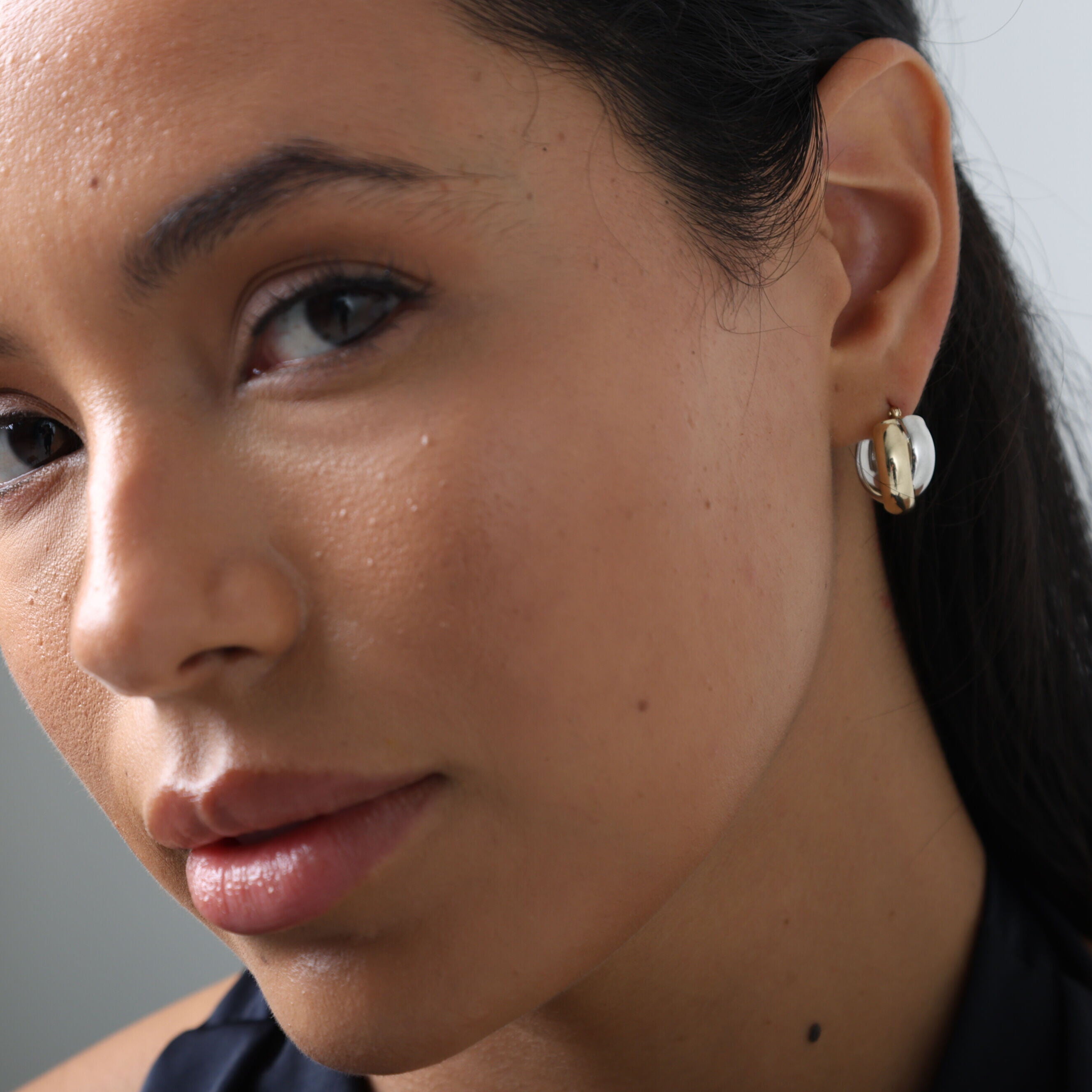 14K Two-Tone Gold Chunky Interlocking Hoop Earrings