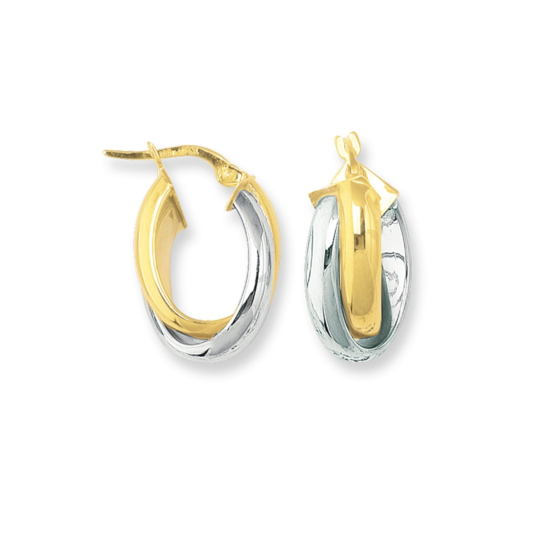 14K Two-Tone Interlocking Oval Hoop Earrings