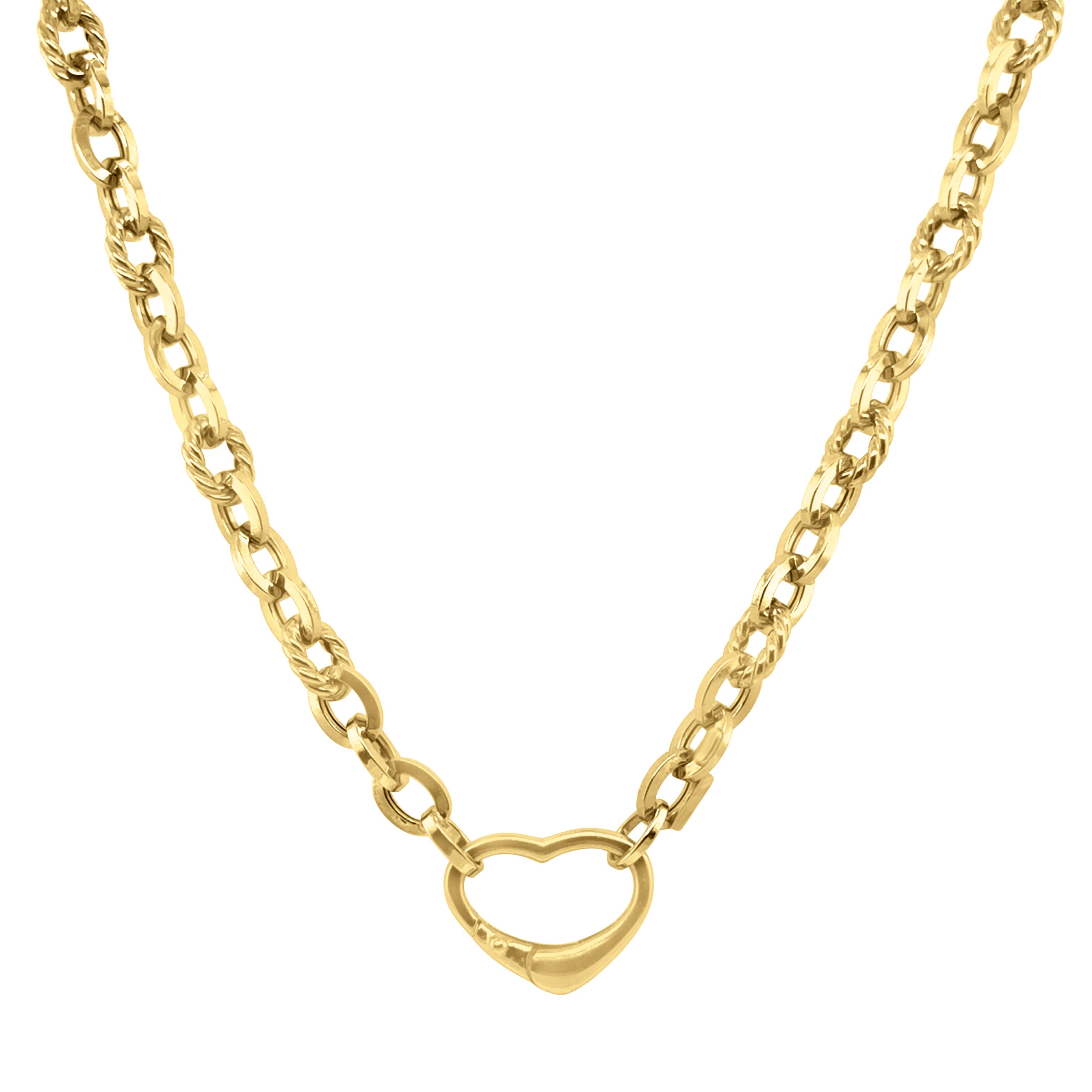 14K Yellow Gold Heart Charm Holder Necklace – 18" Chunky Gold Chain