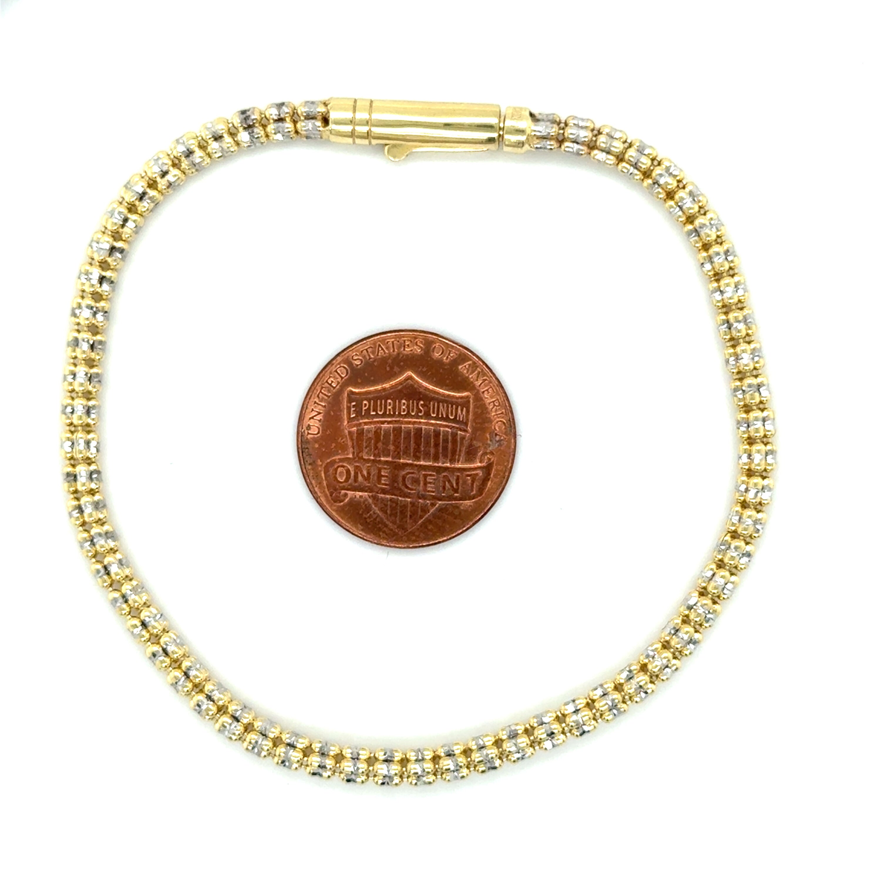 14K Two-Tone Gold Ice Shimmer Chain Bracelet 7.5" (3.3mm)