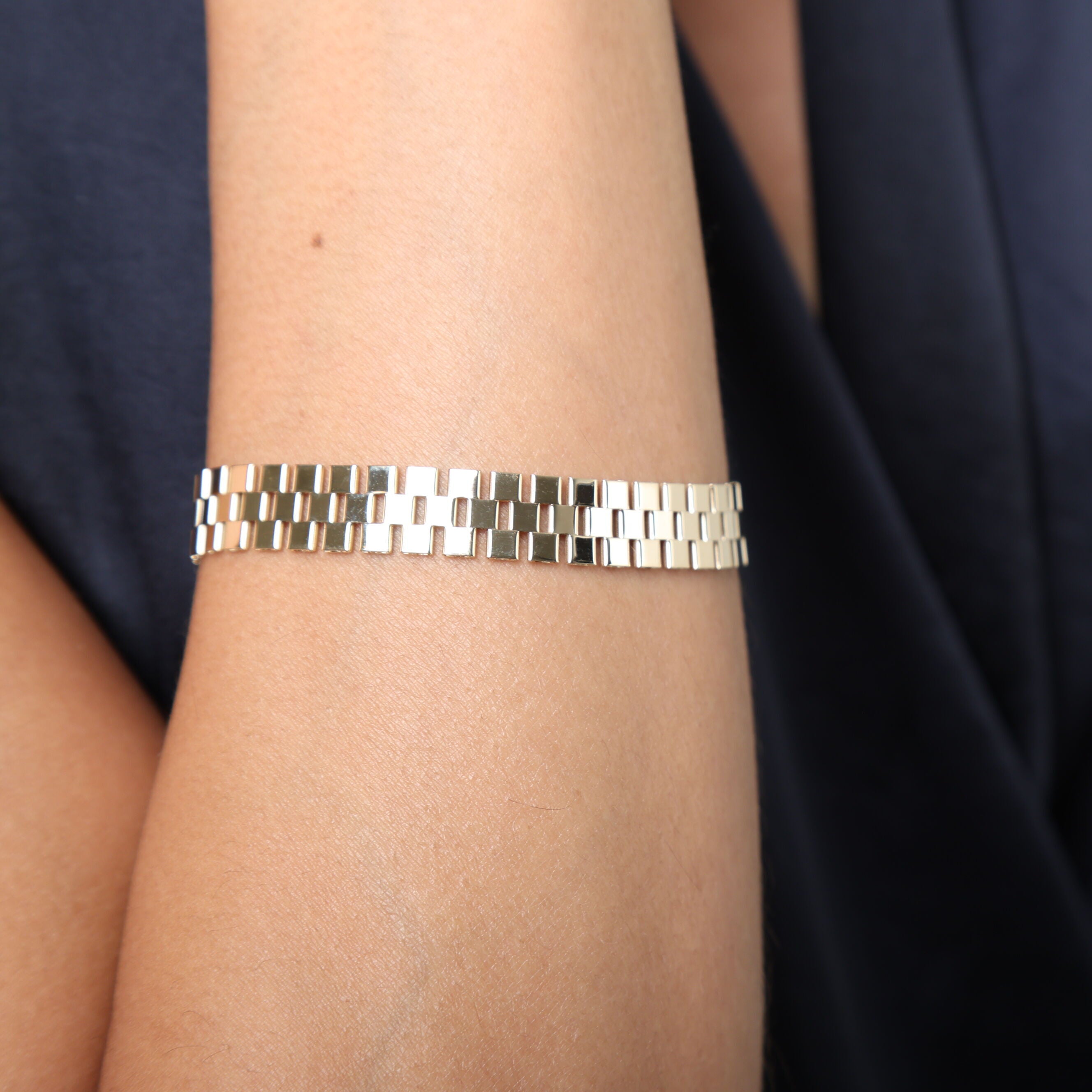 14K Gold Classic Railroad Bracelet: 7" - 10mm Wide
