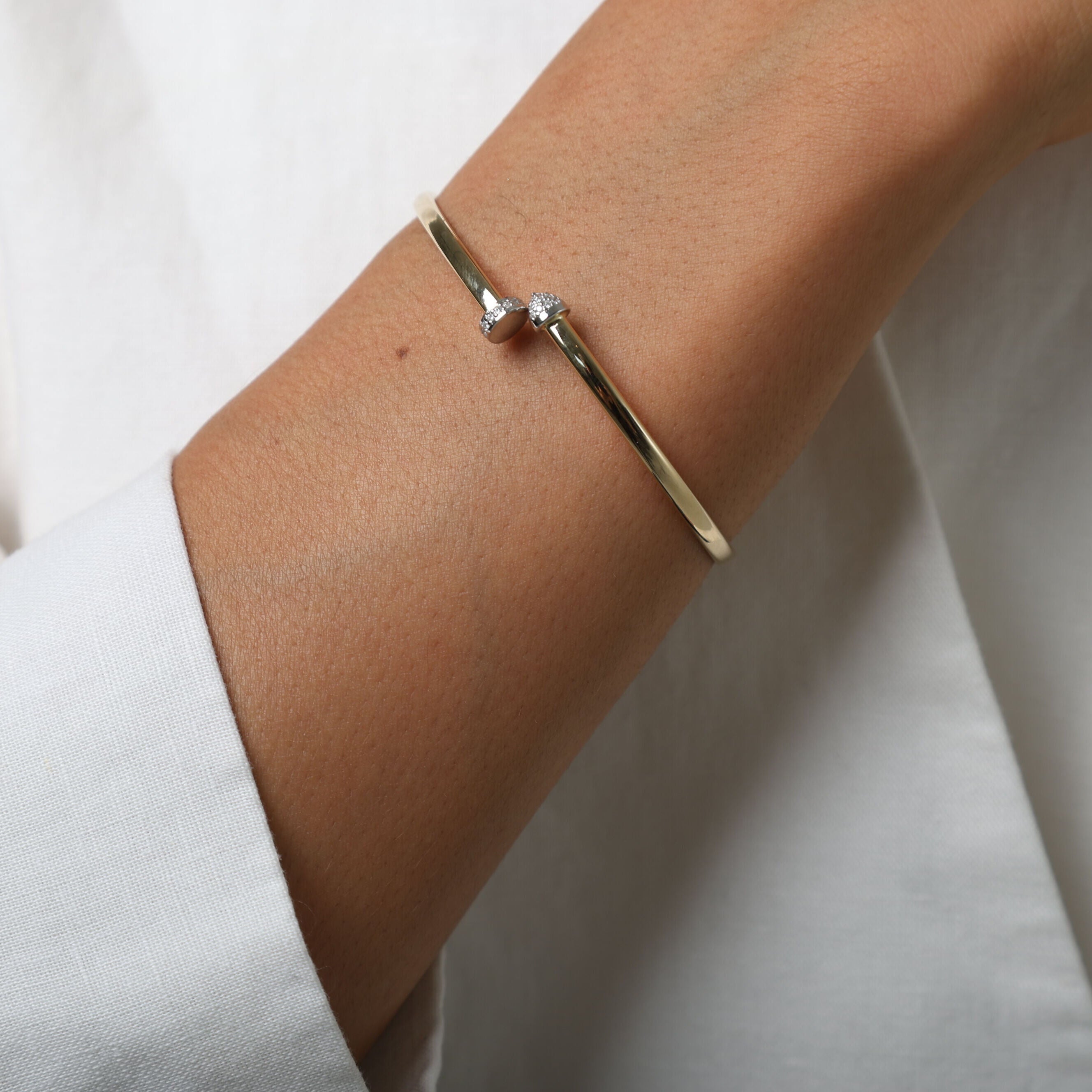 14K Gold & Diamond Coiled Wrap Bangle Bracelet: Nail Inspired