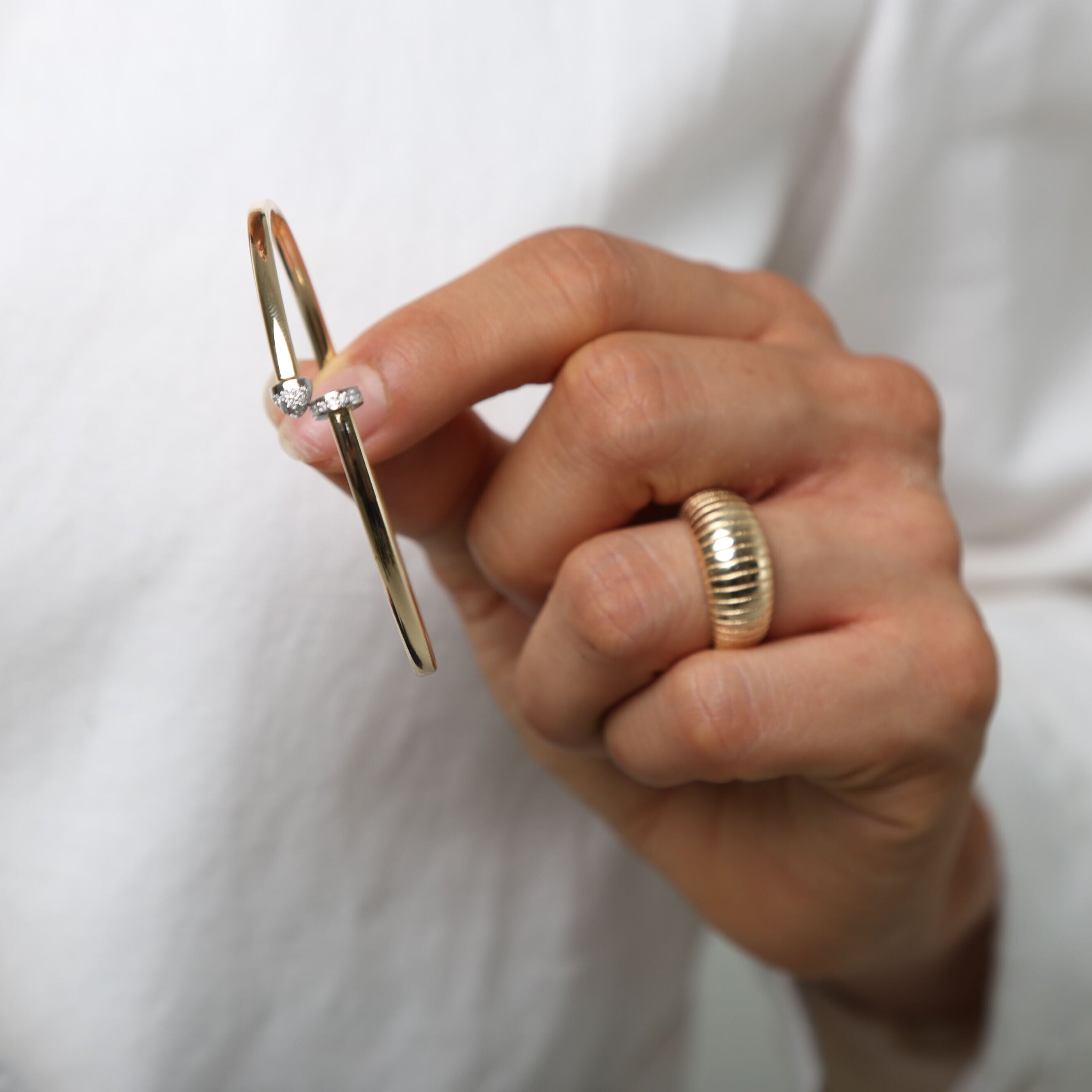 14K Gold & Diamond Coiled Wrap Bangle Bracelet: Nail Inspired
