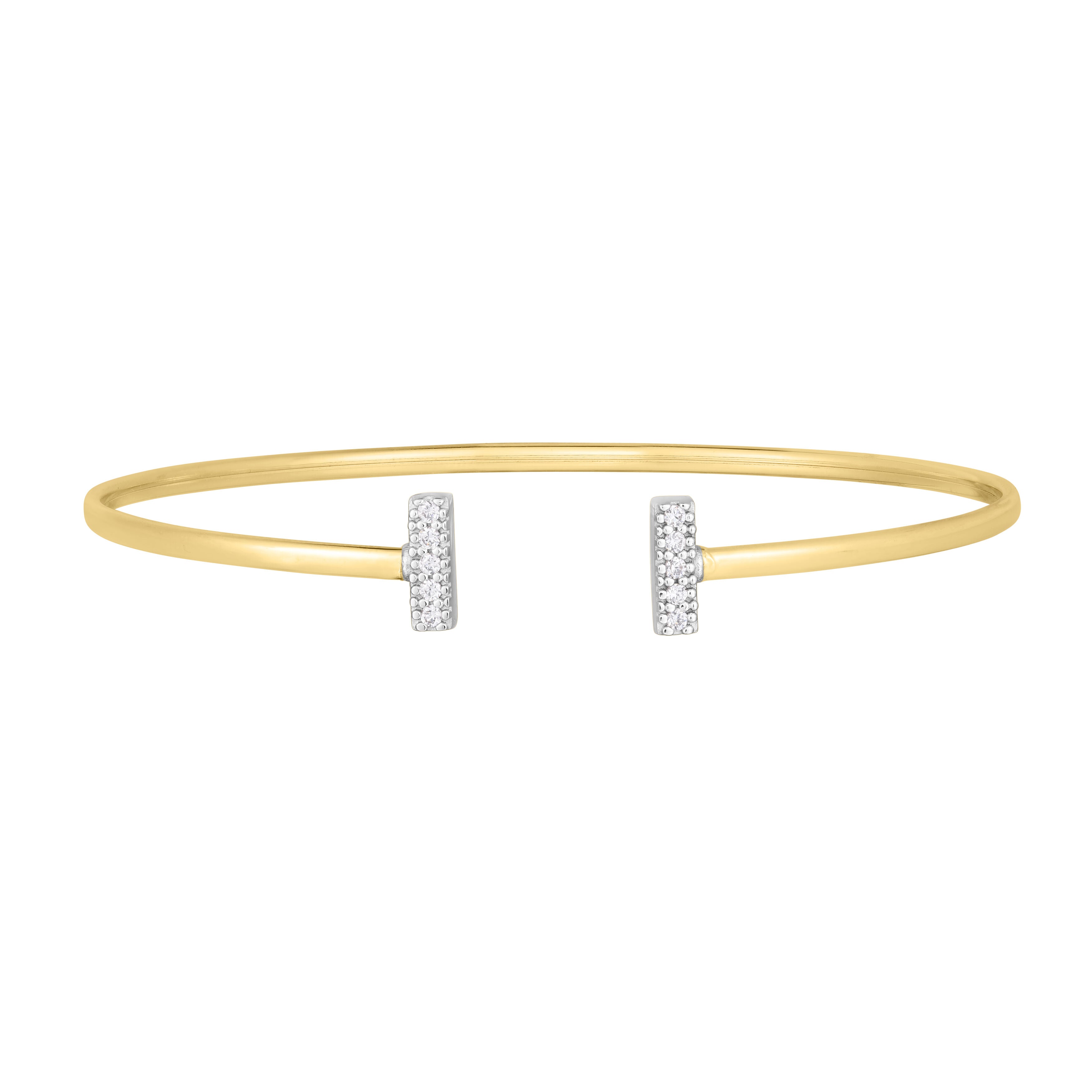Gold bracelet with small silver hoop earrings on a white background