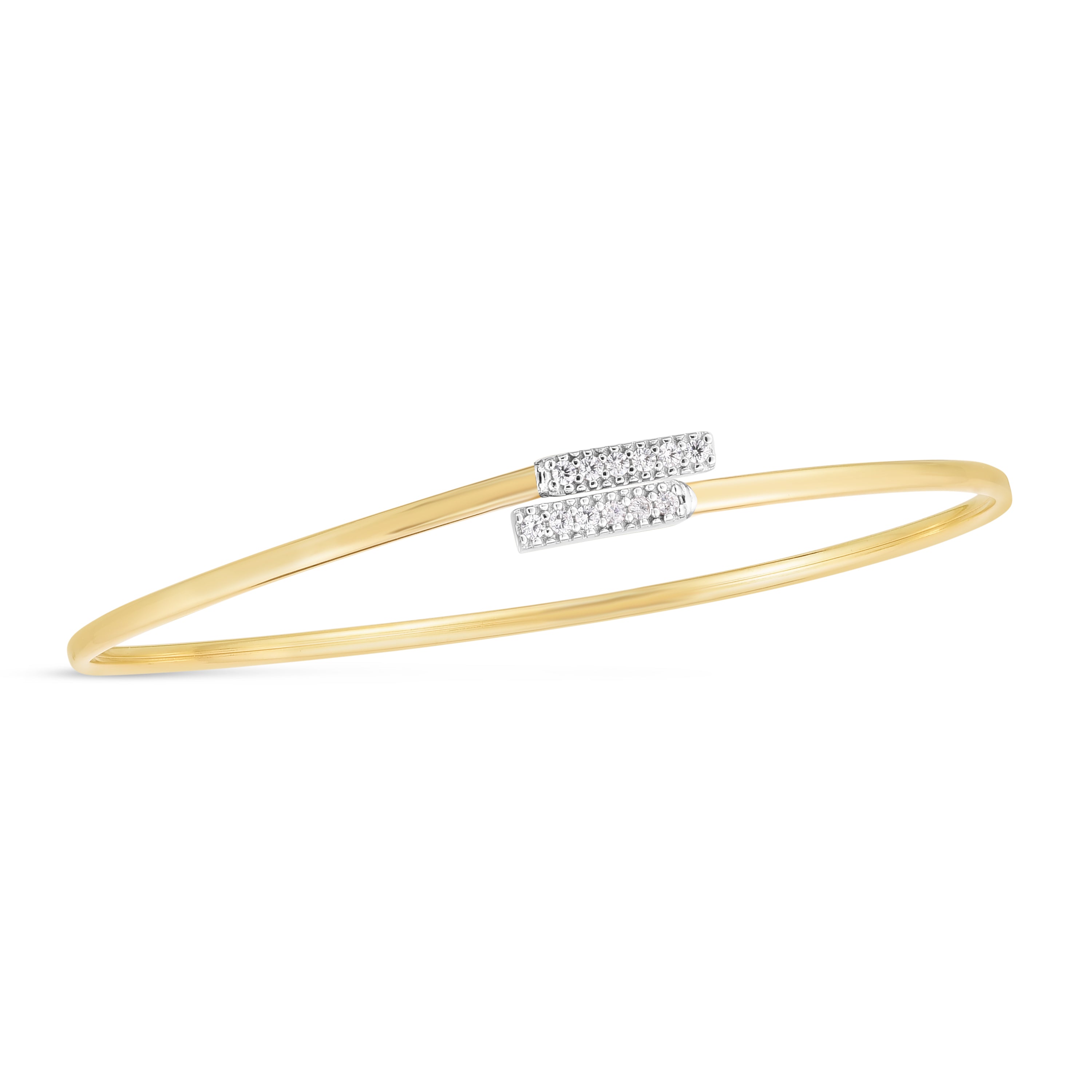 14K Gold & Diamond Bypass Bar Bangle