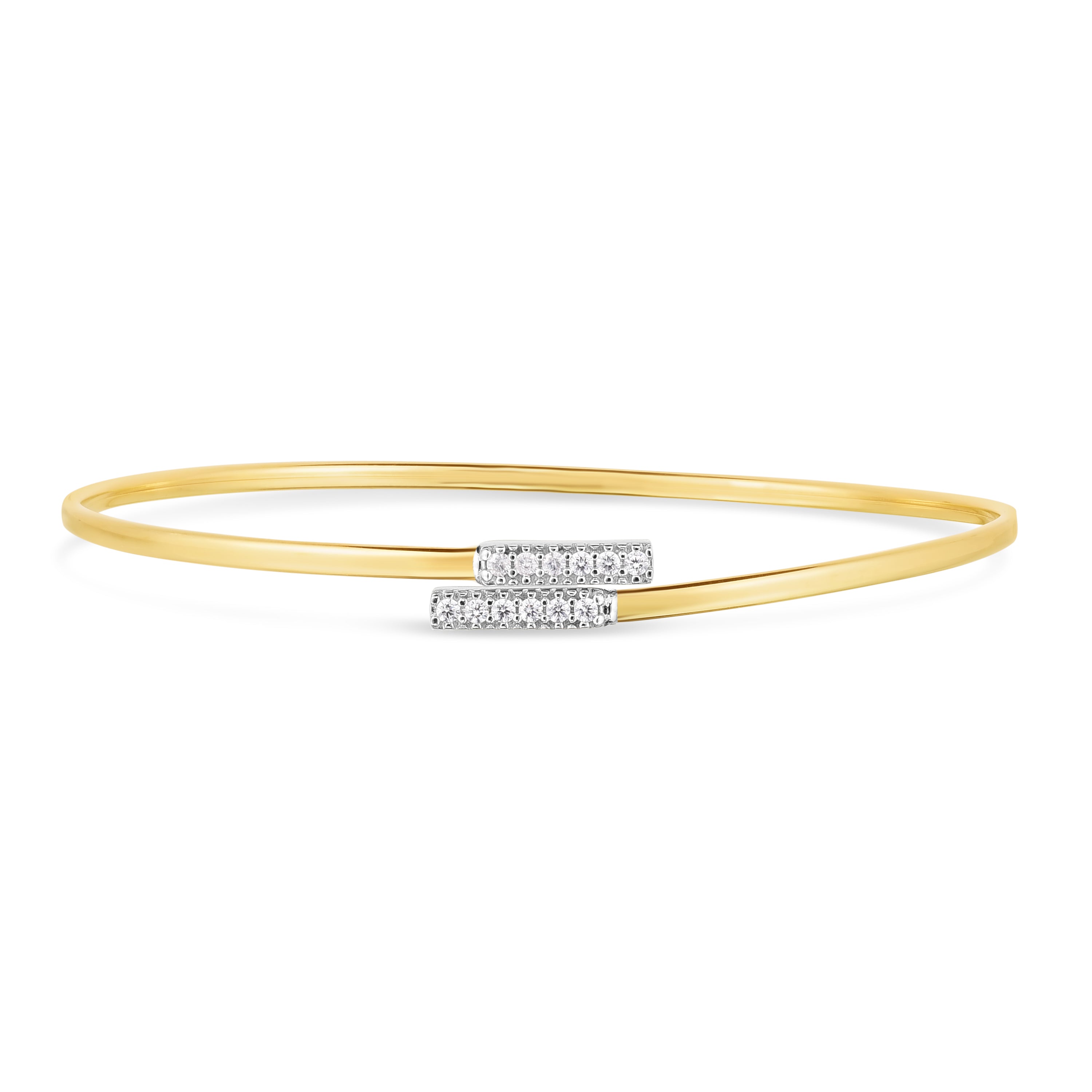 14K Gold & Diamond Bypass Bar Bangle: Real Gold Bracelet, Natural Diamonds