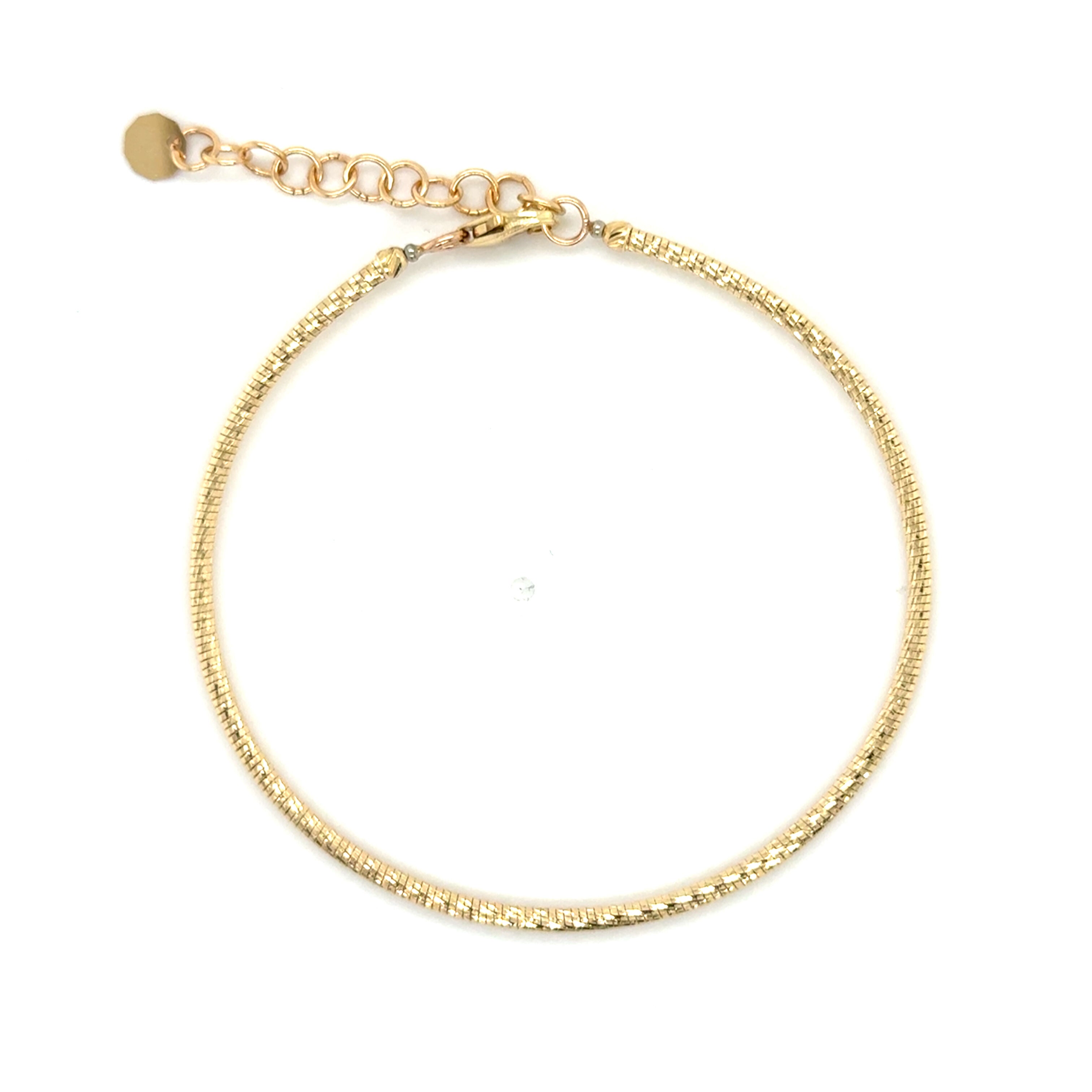 14K Gold Diamond Cut Sparkle Bangle Bracelet: Stackable - 7" Adjustable, Yellow, White or Rose Gold