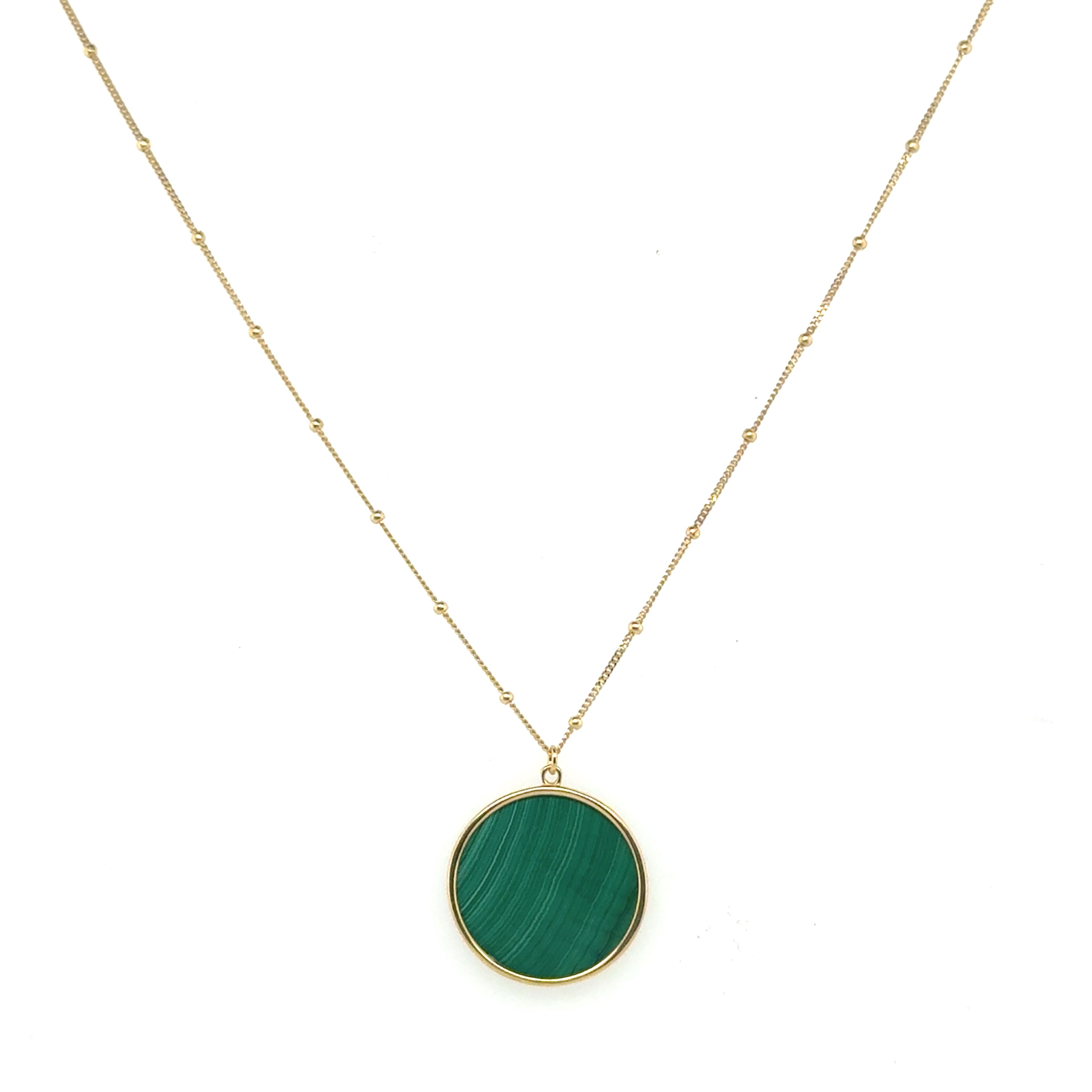 14K Gold Malachite Circle Pendant Necklace