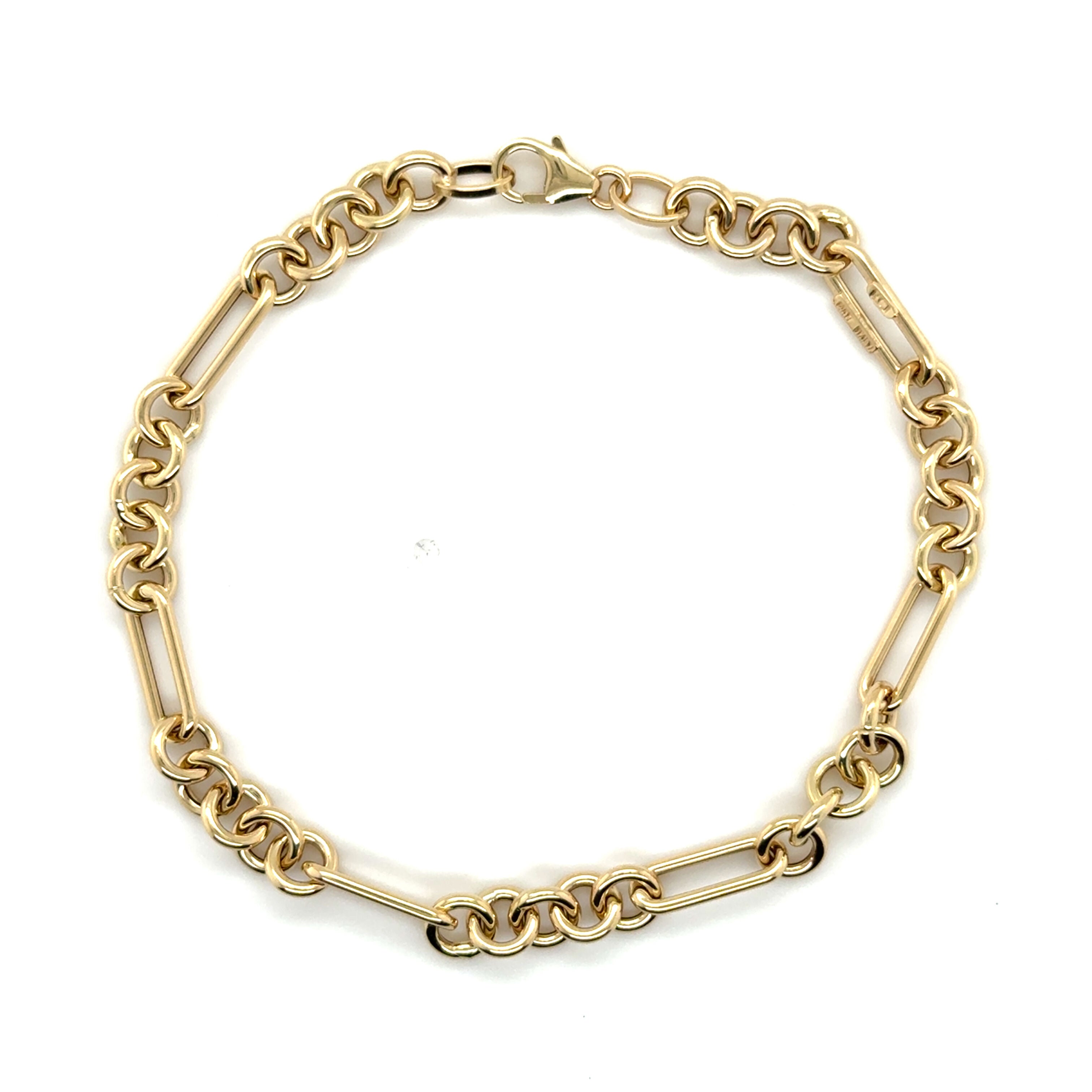 14k Gold Alternating Small Round and Elongated Oval Link Bracelet 7.25"