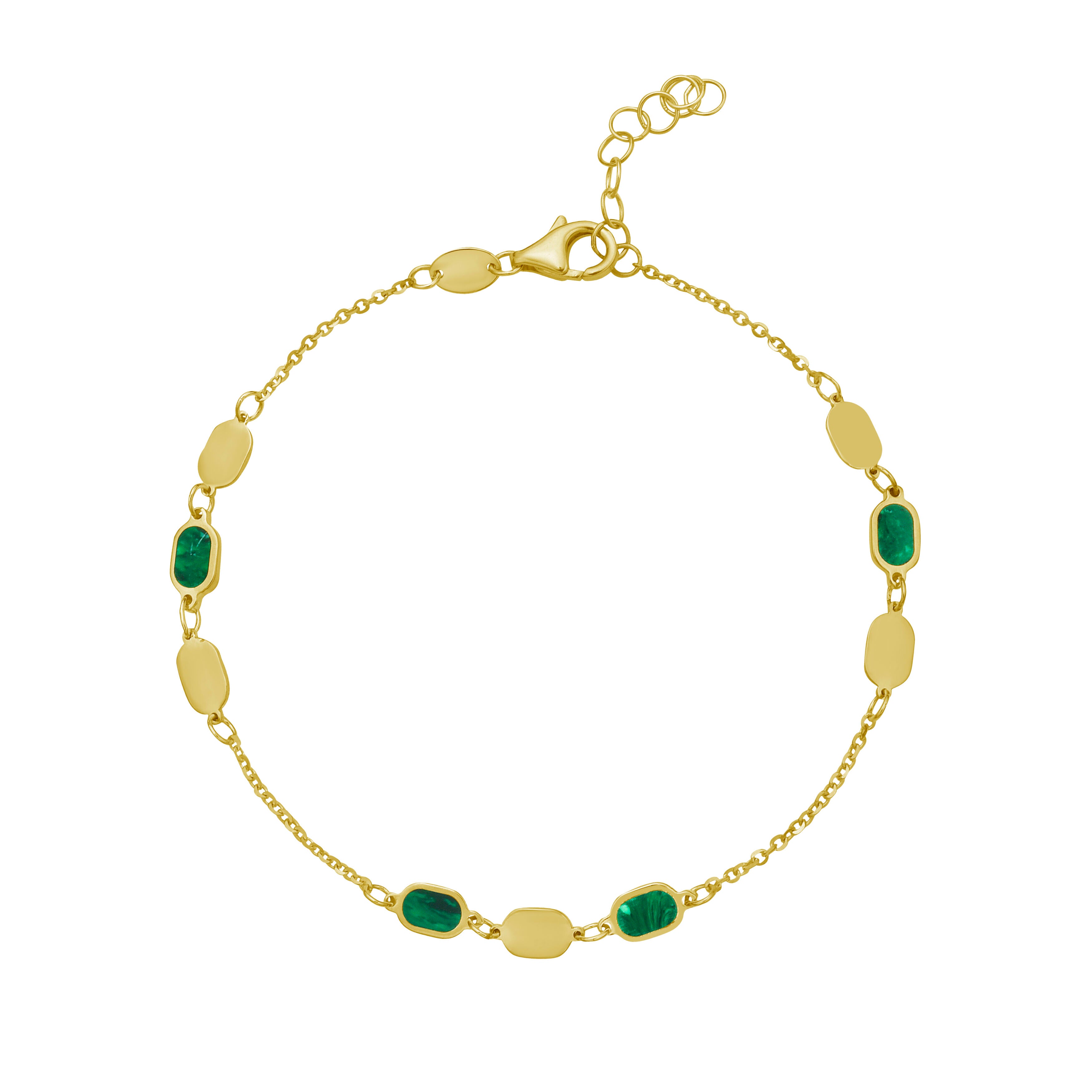 14K Gold Malachite Hexagon Link Bracelet - 7.5"