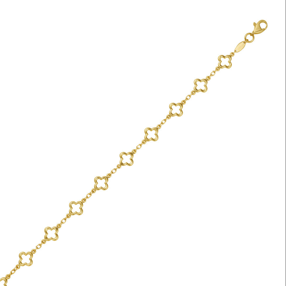 14K Yellow Gold Open Clover Station Necklace, 18"
