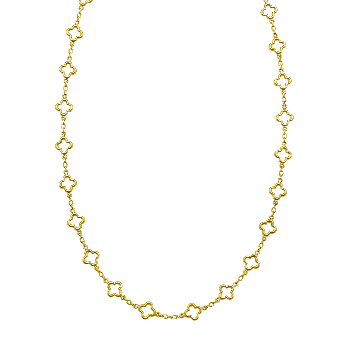 14K Yellow Gold Open Clover Station Necklace, 18"