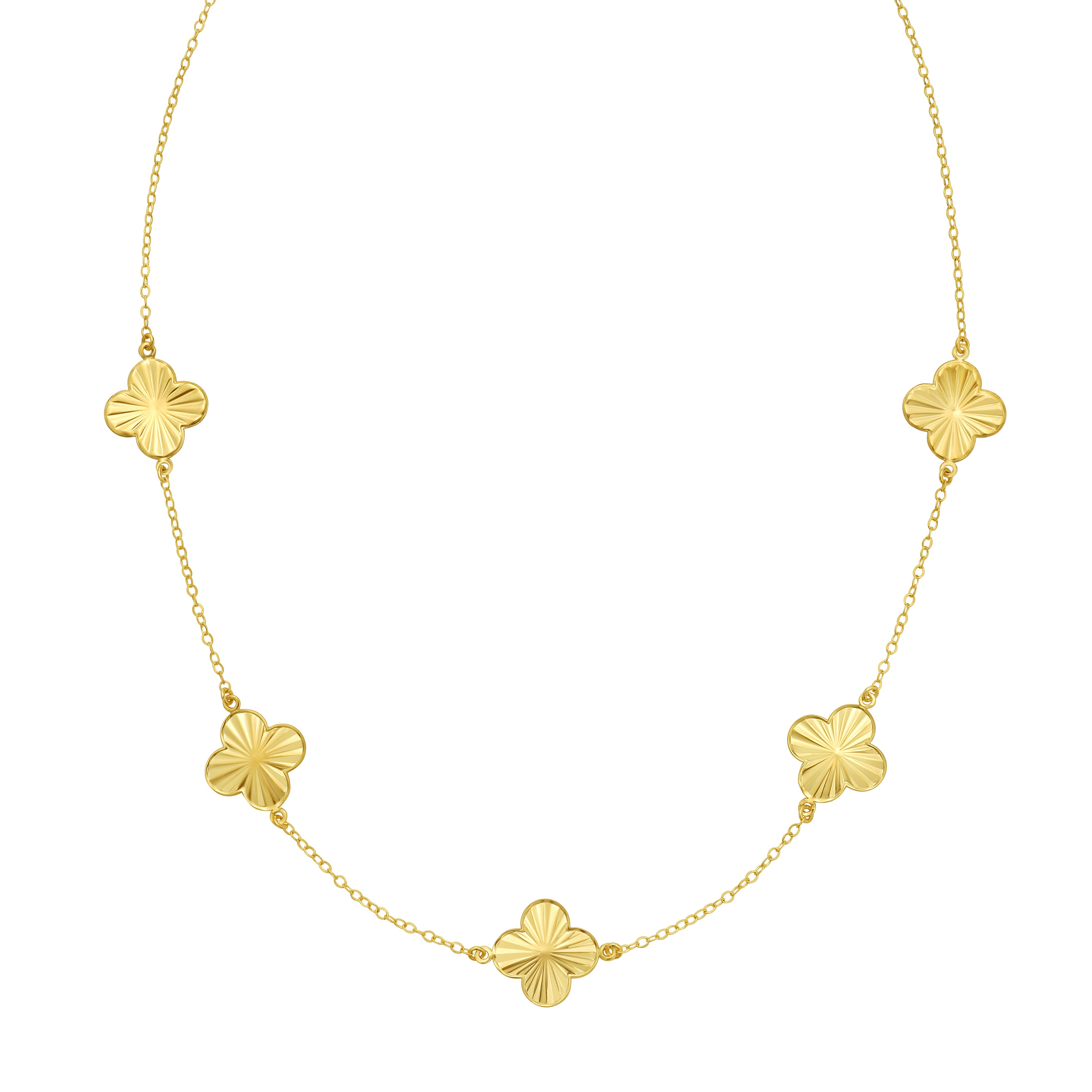 14K Gold Large Clover Station Necklace: 18"