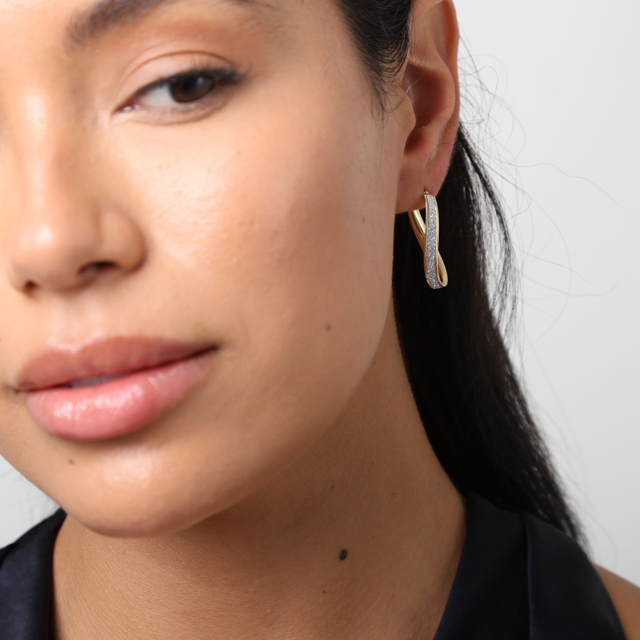 14K Two Tone Gold Infinity Glitter Hoop Earrings