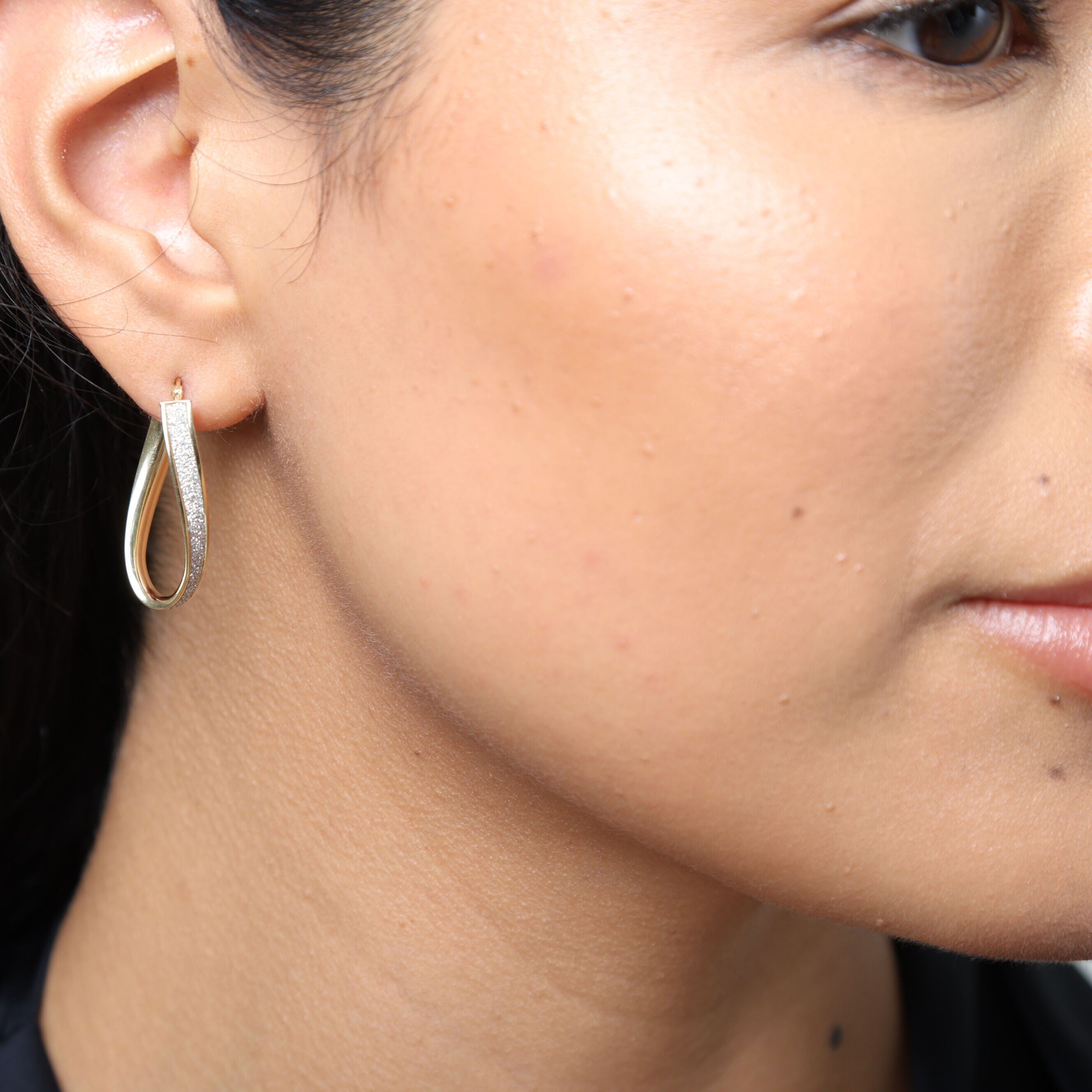 14K Two Tone Gold Infinity Glitter Hoop Earrings