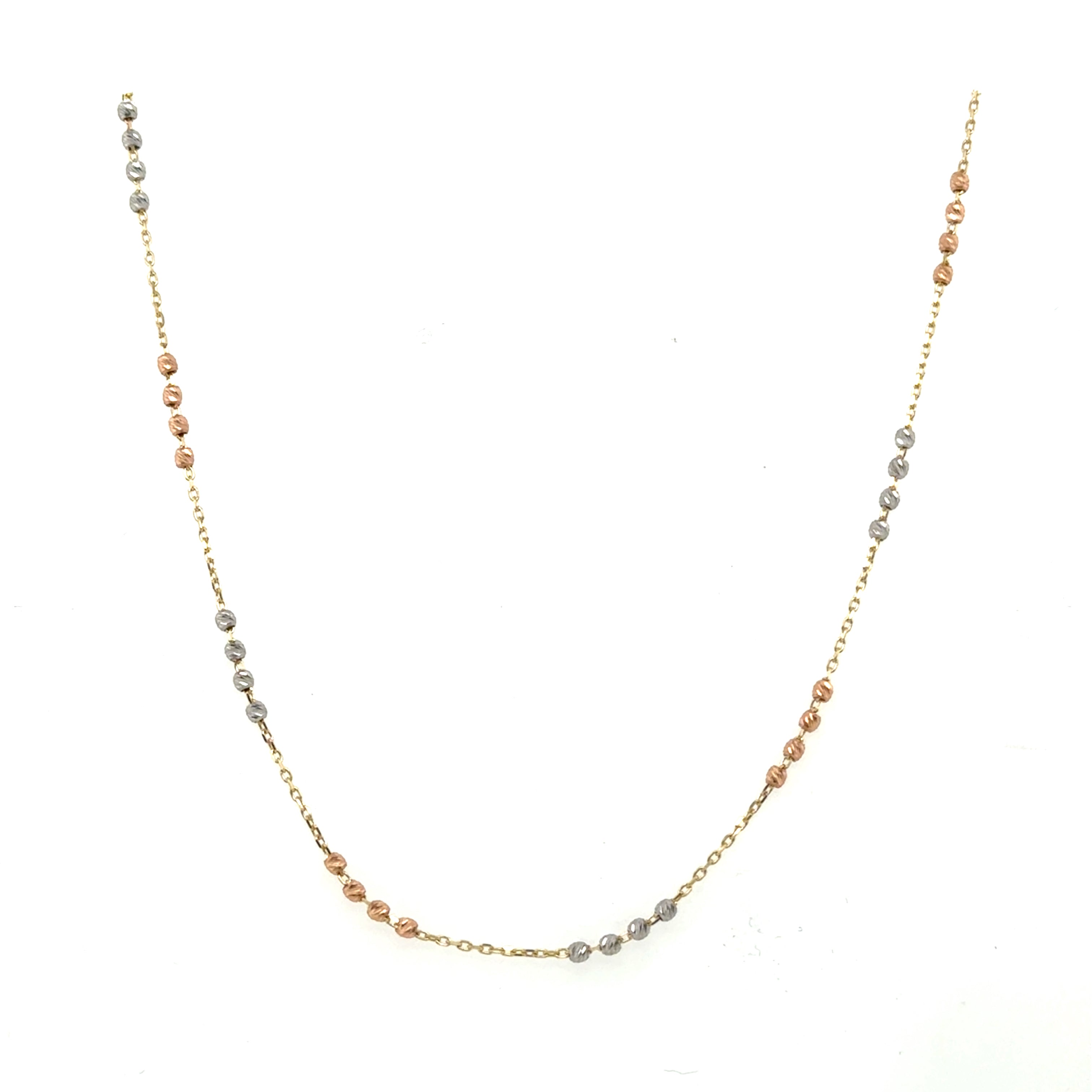 14K Tricolor Gold Dainty Bead Station Necklace: 17"