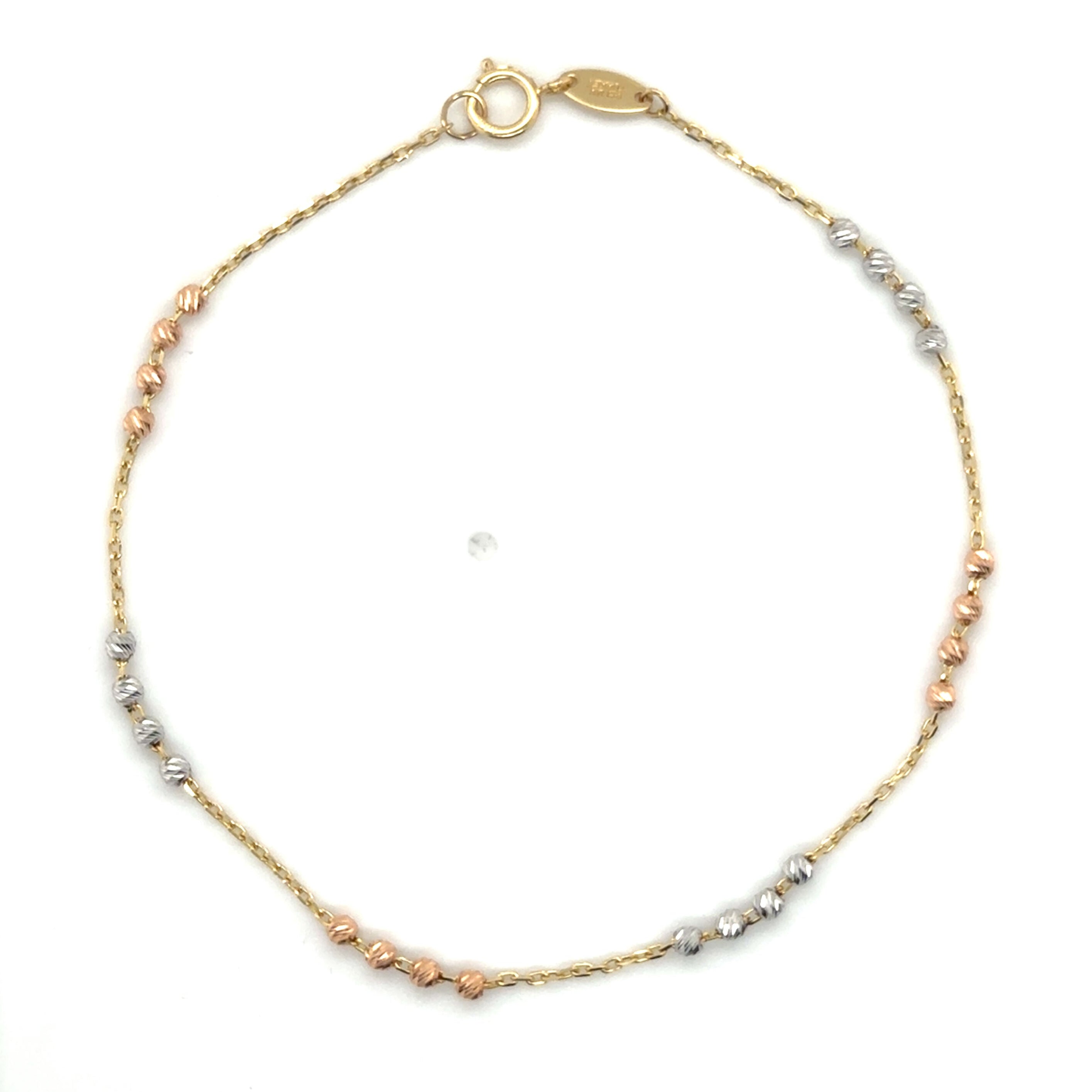 14K Tricolor Gold Bead Station Bracelet, 7.25"