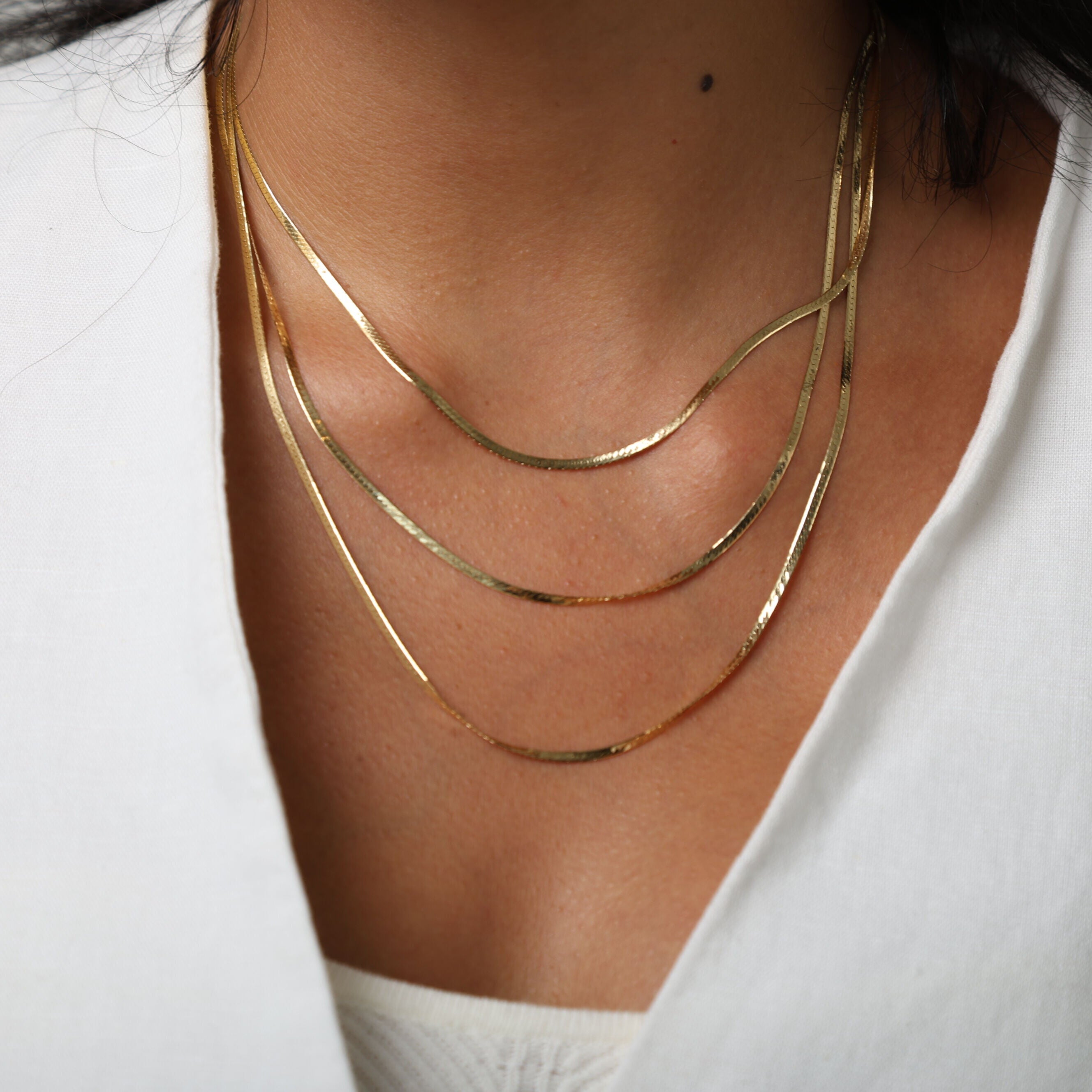 14K Gold Layered Serpentina Necklace – Three Strands