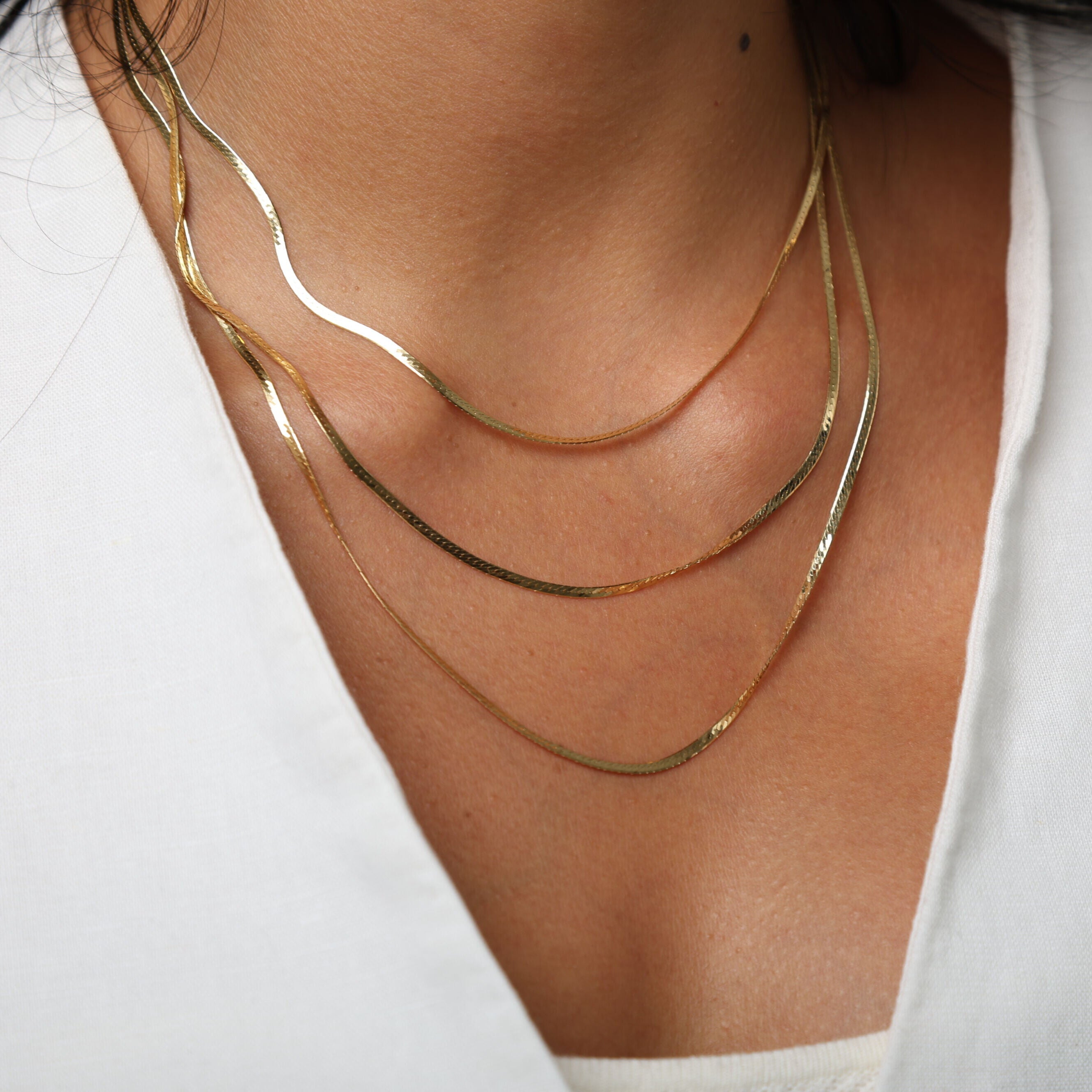 14K Gold Layered Serpentina Necklace – Three Strands