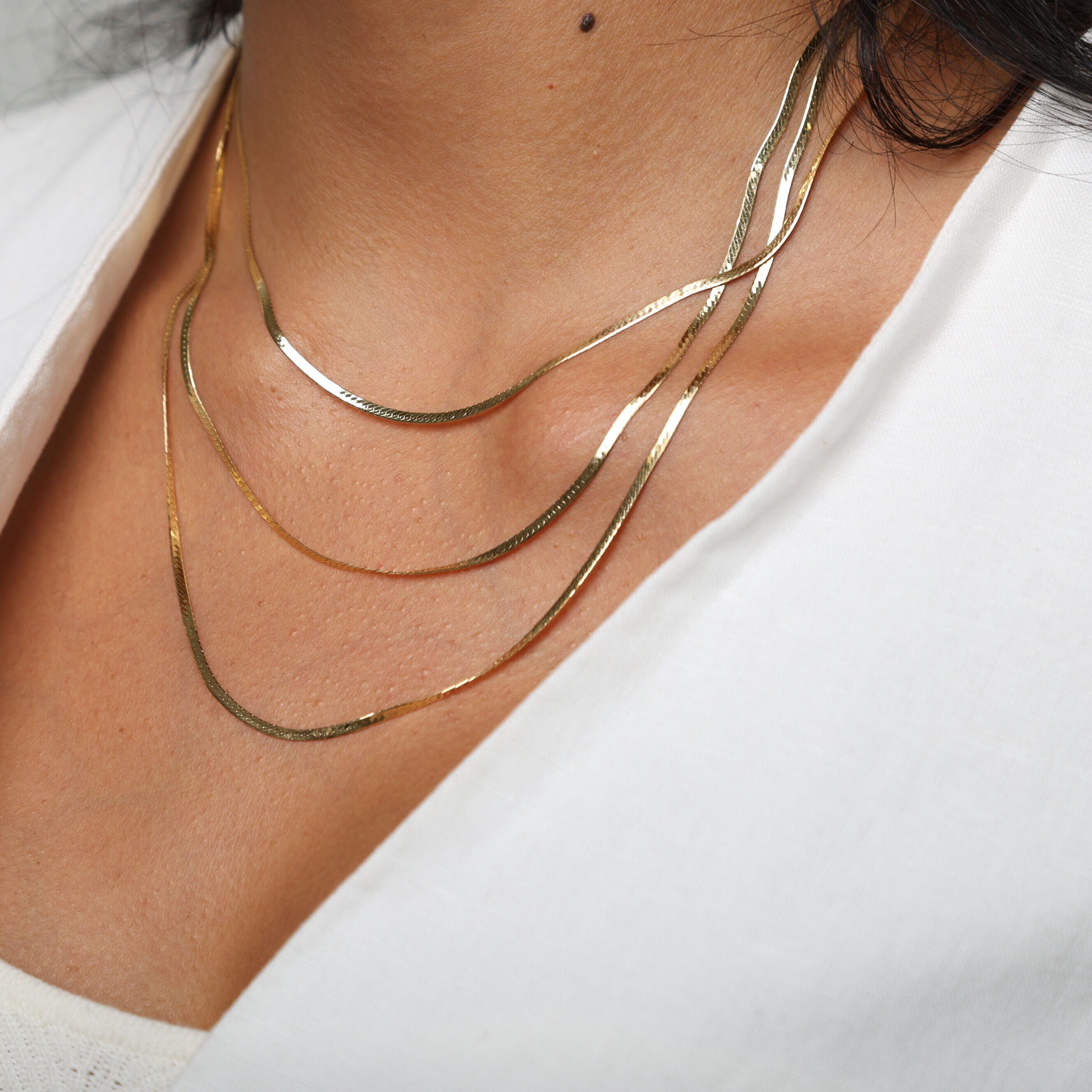 14K Gold Layered Serpentina Necklace – Three Strands