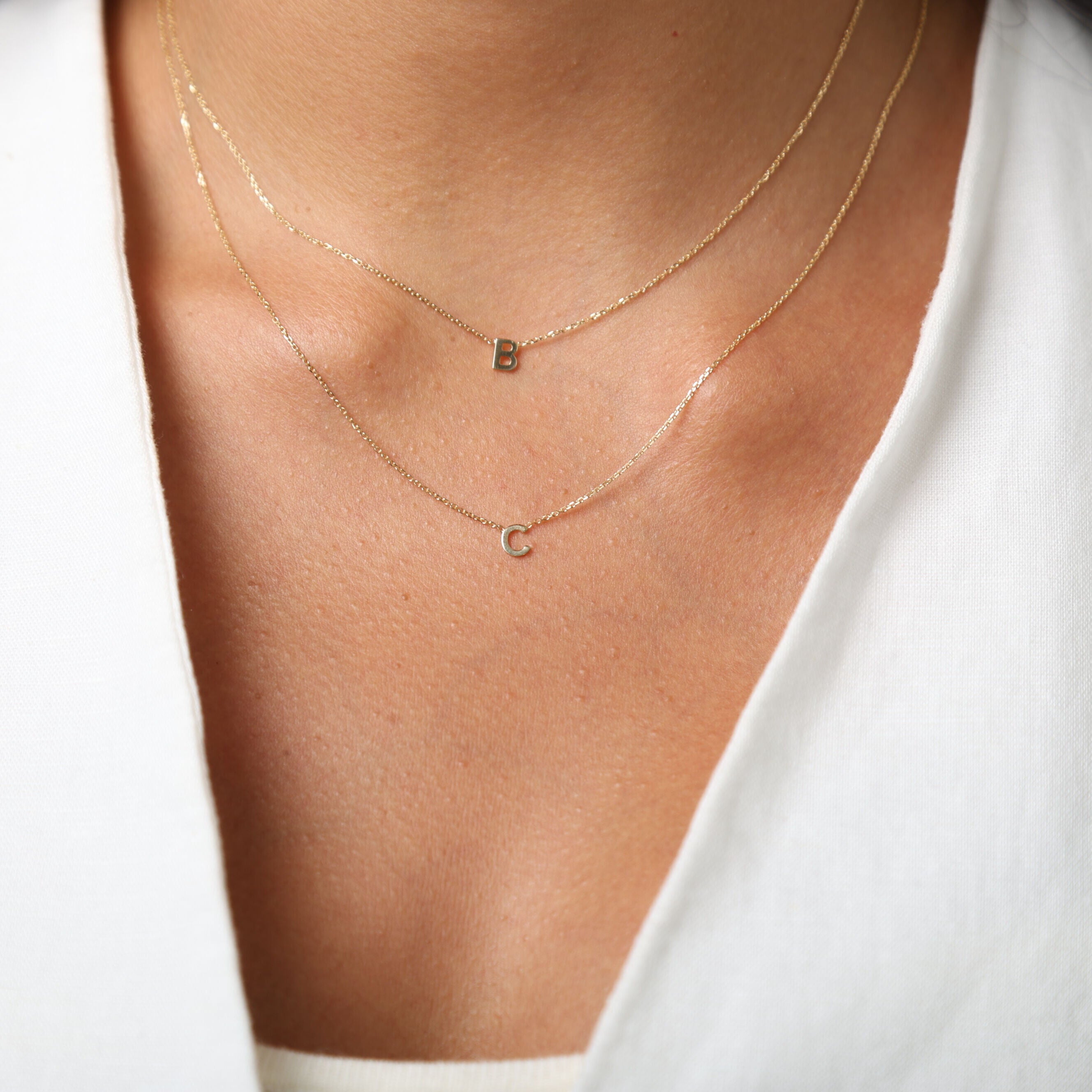 14K Gold Dainty Mini Initial Necklace: 18" Adjustable At 16"