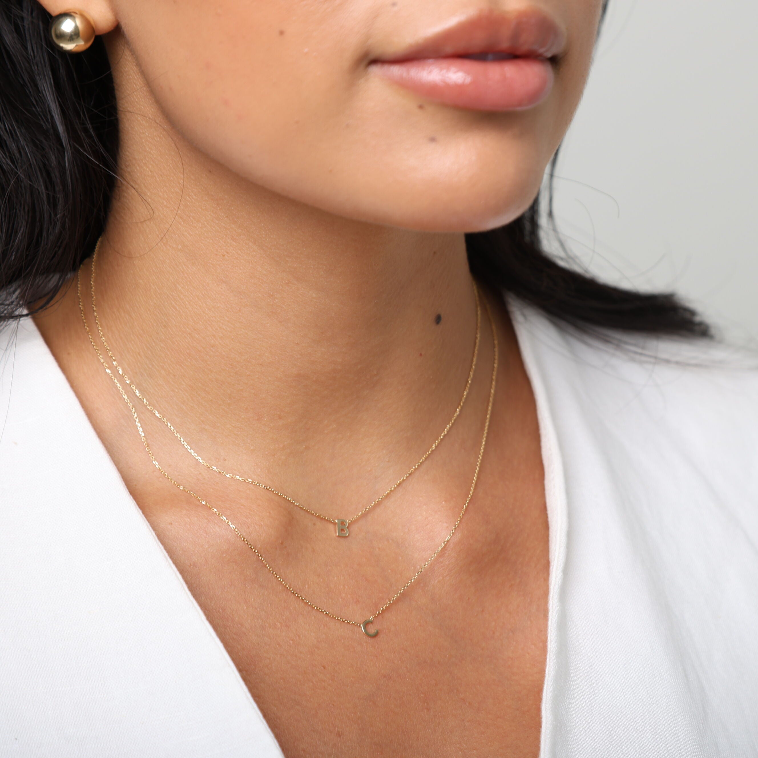 14K Gold Dainty Mini Initial Necklace: 18" Adjustable At 16"