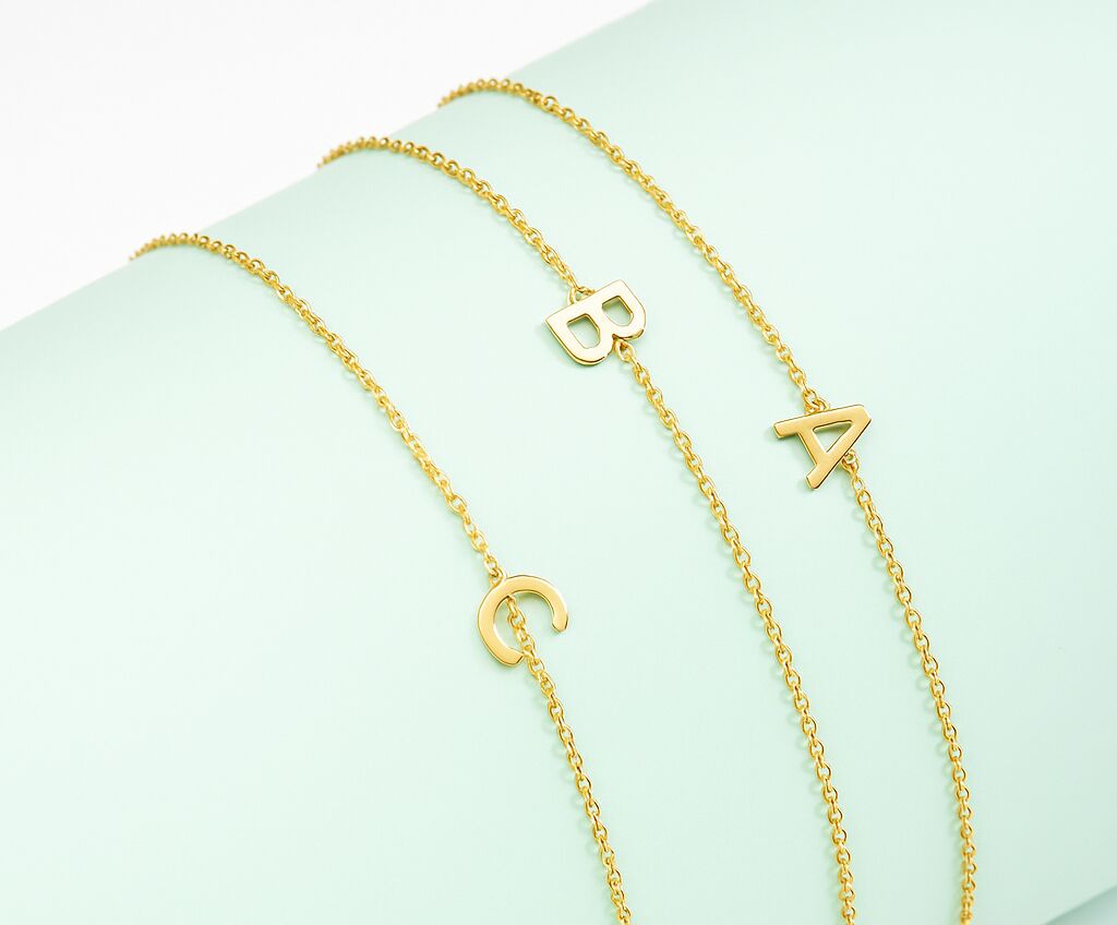 14K Gold Dainty Mini Initial Bracelet: 7" Adjustable at 6.5"