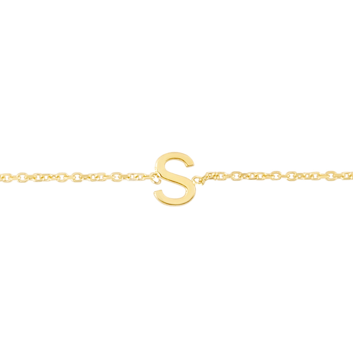 14K Gold Dainty Mini Initial Bracelet: 7" Adjustable at 6.5"