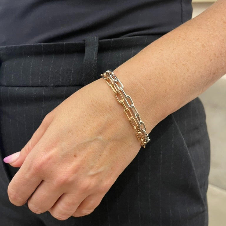 14K White Gold Paperclip Bracelet: Rounded Links, 7", Made In Italy