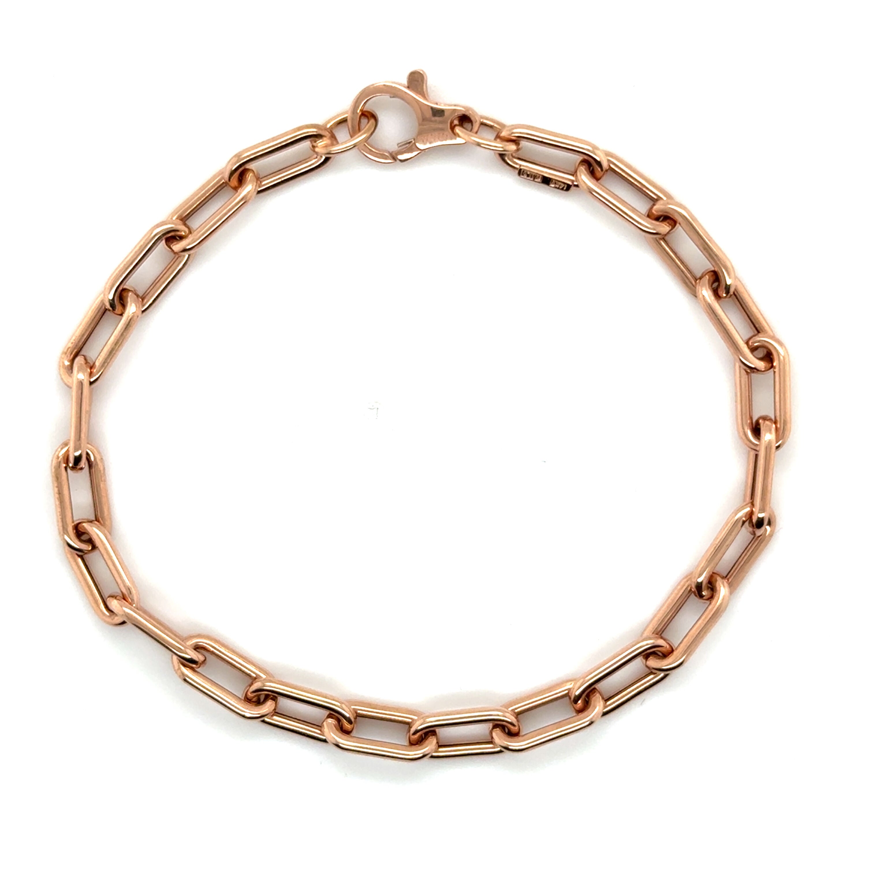 14K White Gold Paperclip Bracelet: Rounded Links, 7", Made In Italy