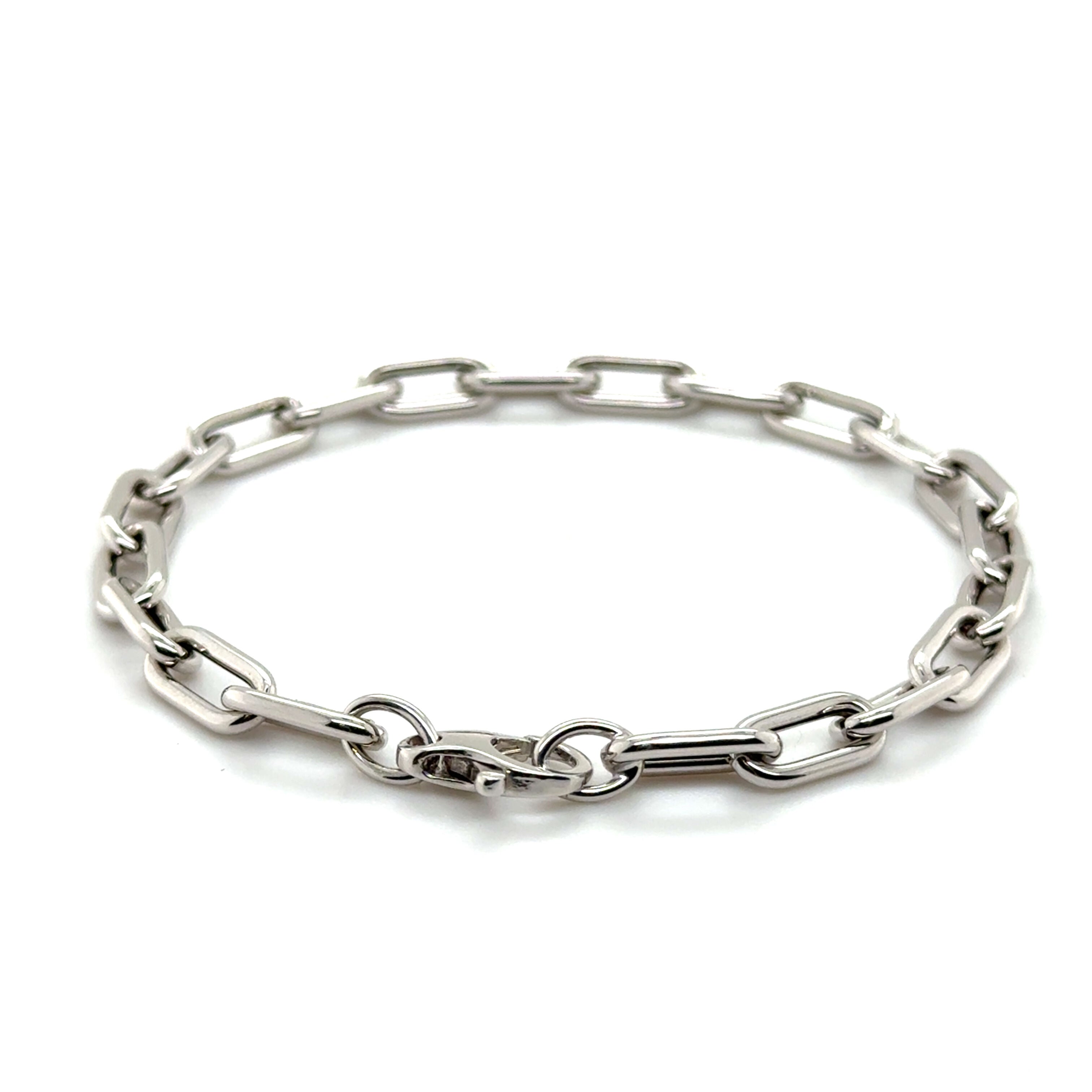 14K White Gold Paperclip Bracelet: Rounded Links, 7", Made In Italy