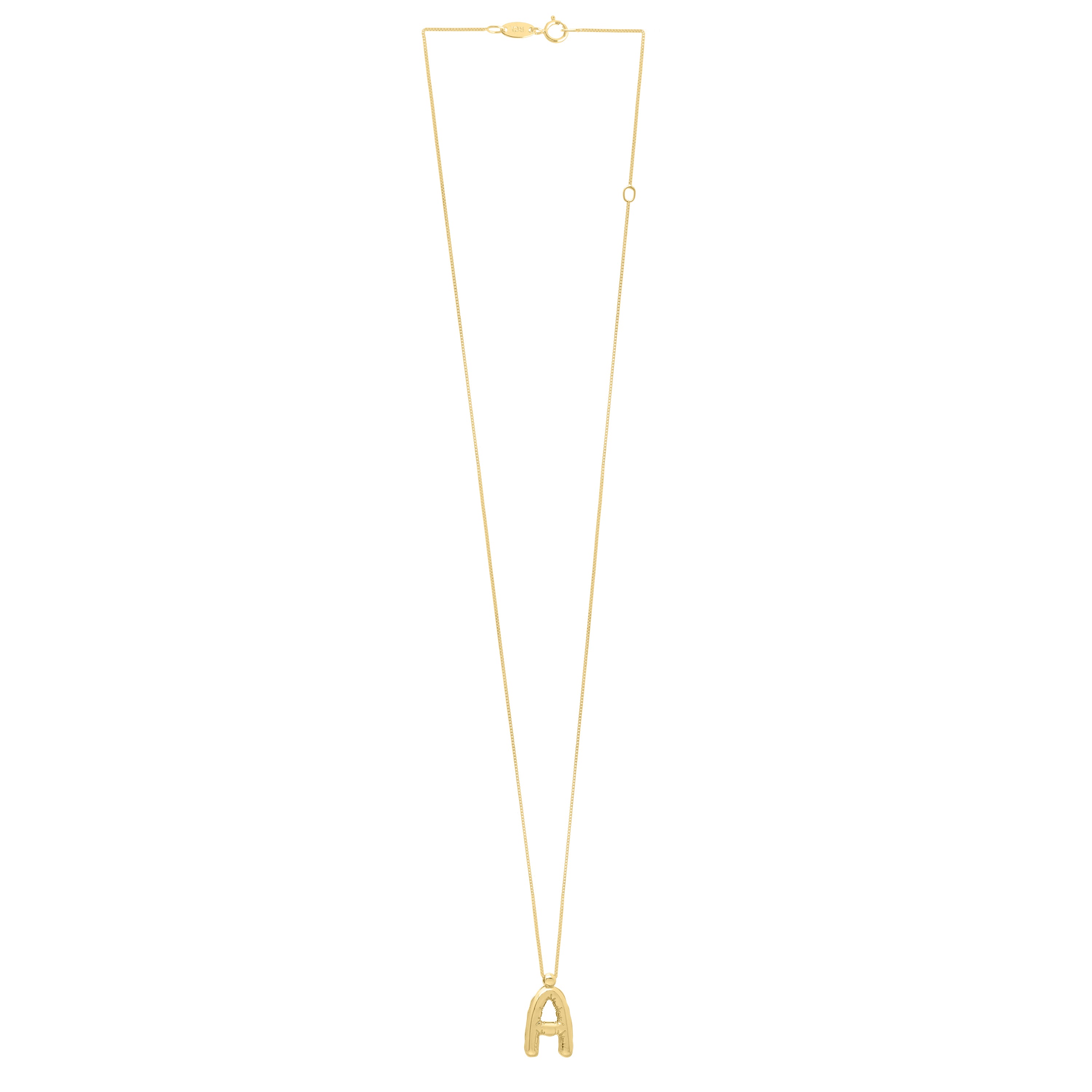 14K Gold Puffy Helium Initial Pendant Necklace: 18" Adjustable at 16"