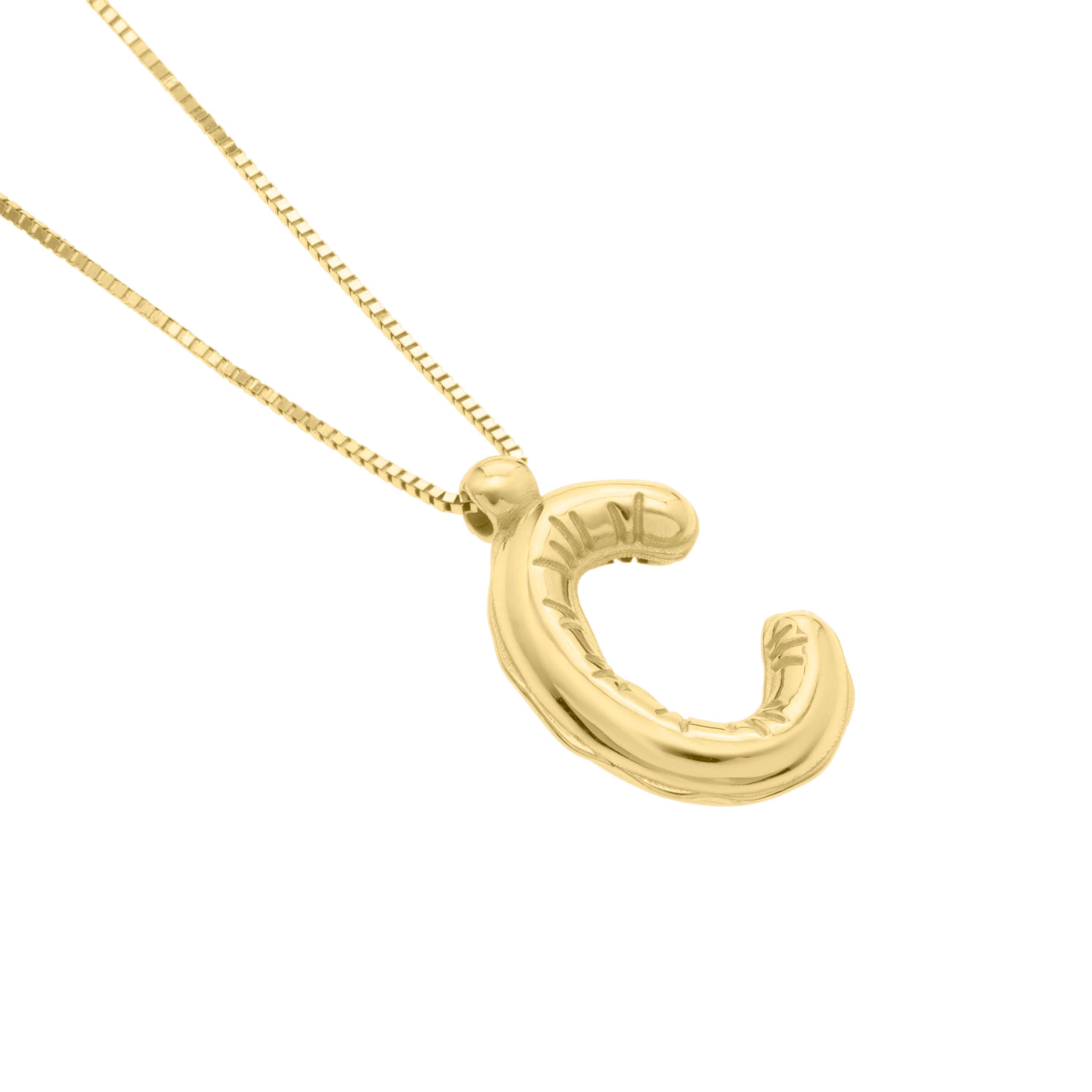 14K Gold Puffy Helium Initial Pendant Necklace: 18" Adjustable at 16"