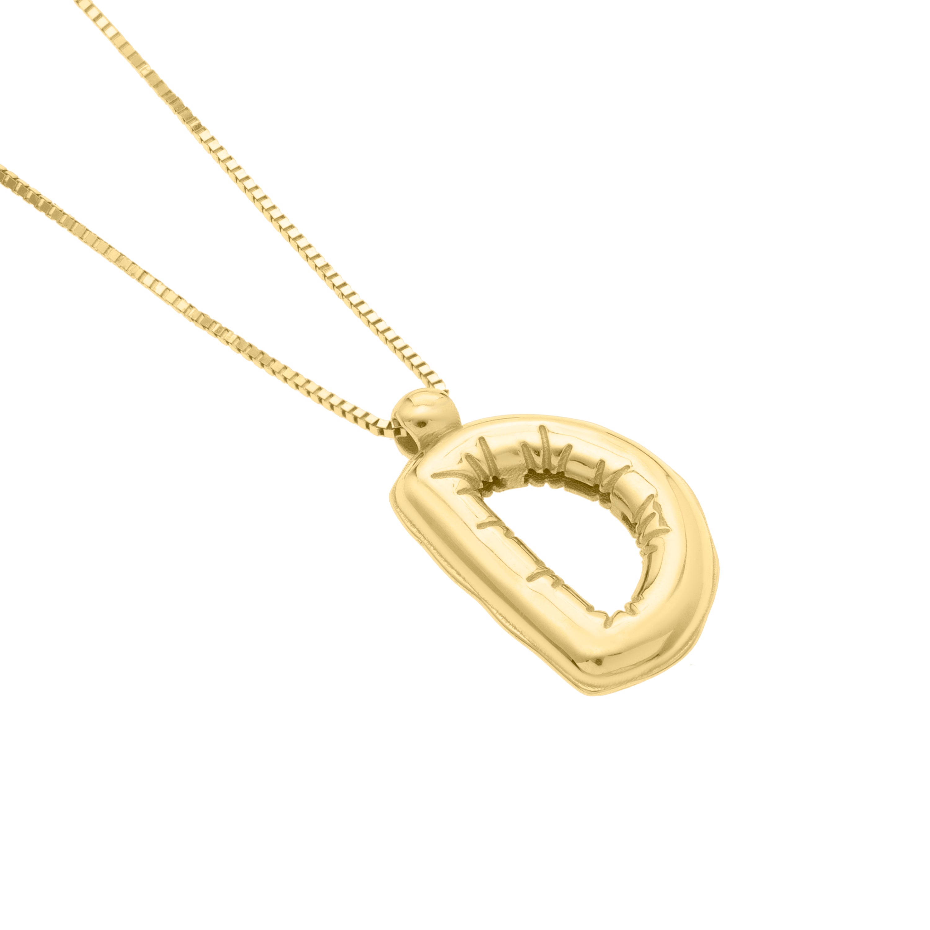 14K Gold Puffy Helium Initial Pendant Necklace: 18" Adjustable at 16"