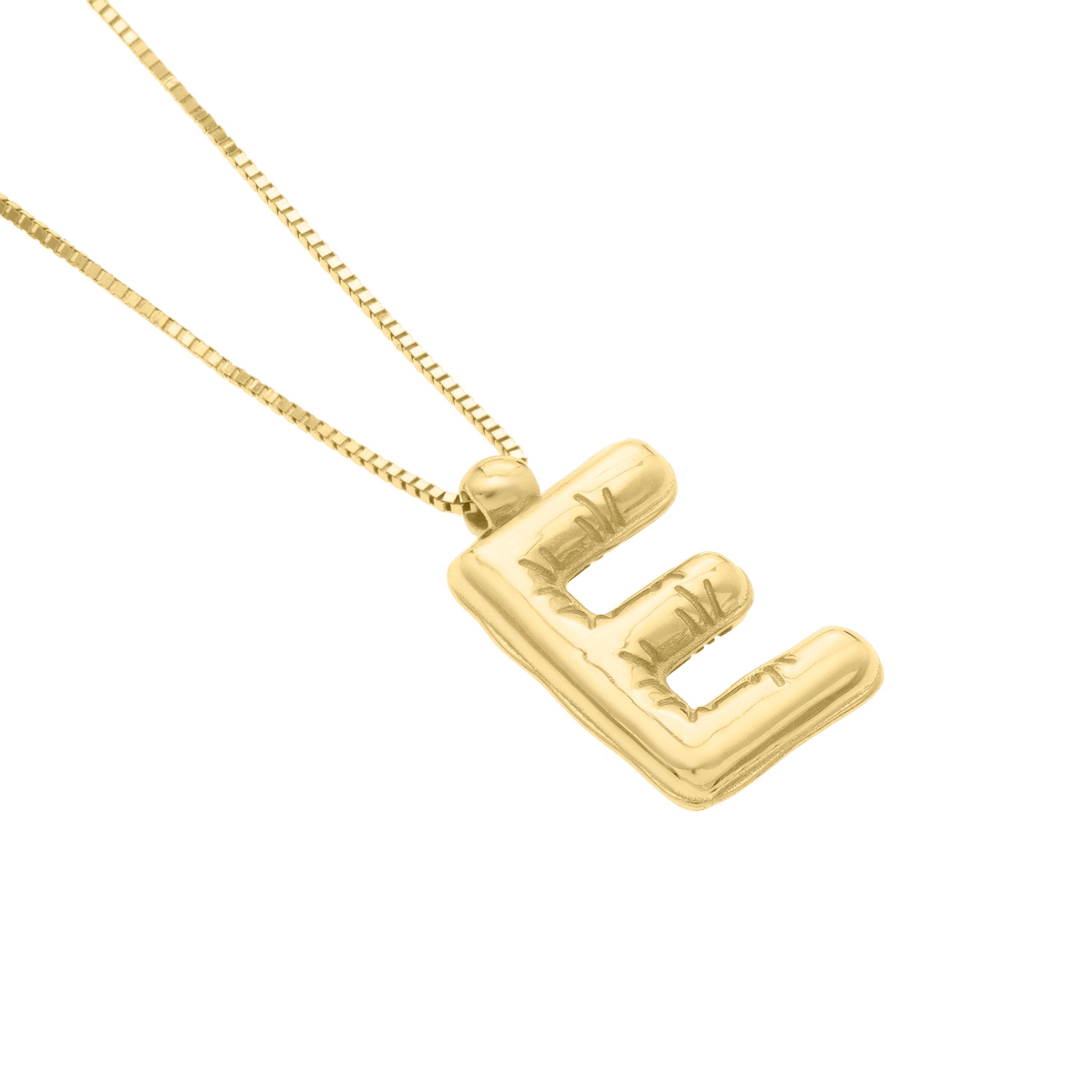 14K Gold Puffy Helium Initial Pendant Necklace: 18" Adjustable at 16"