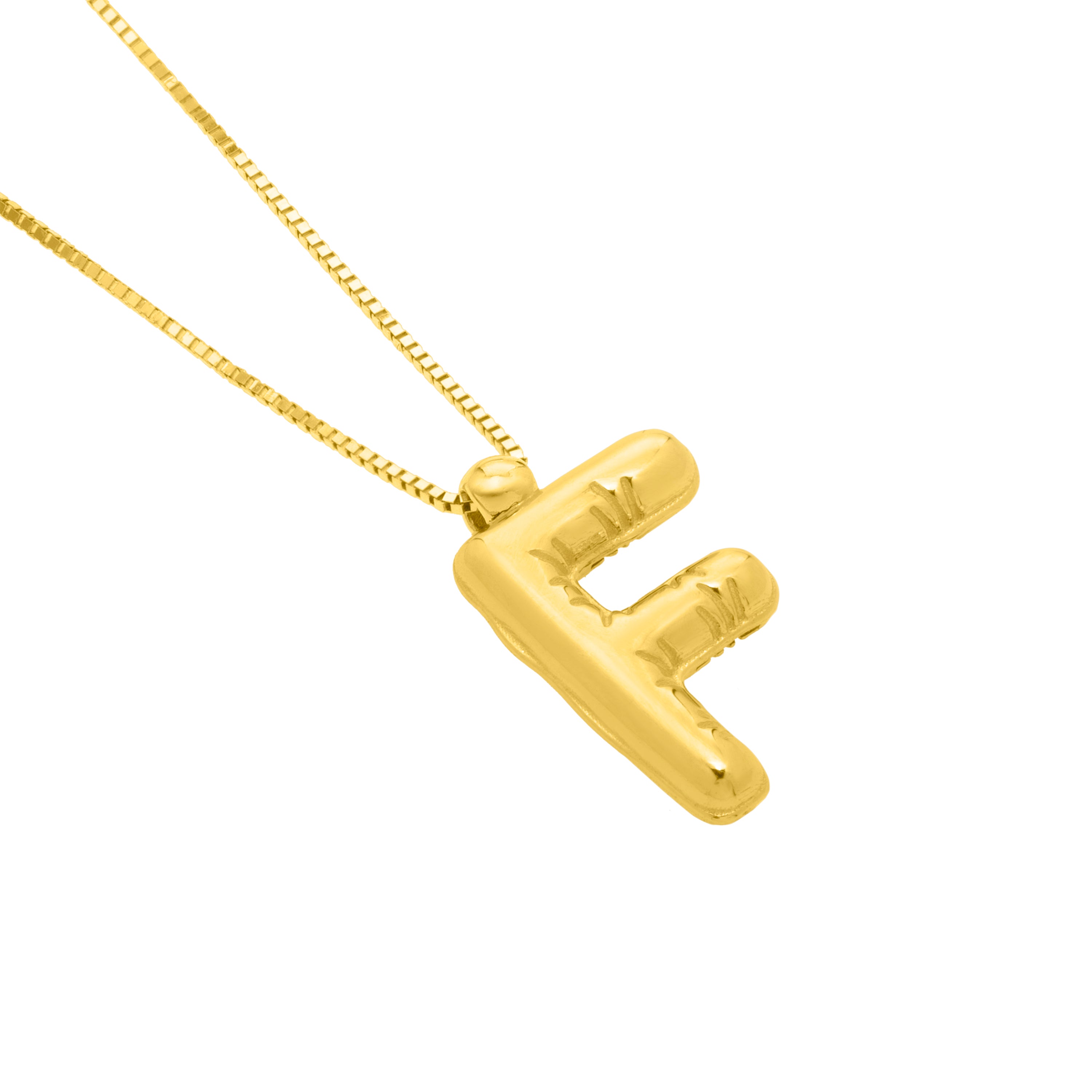 14K Gold Puffy Helium Initial Pendant Necklace: 18" Adjustable at 16"