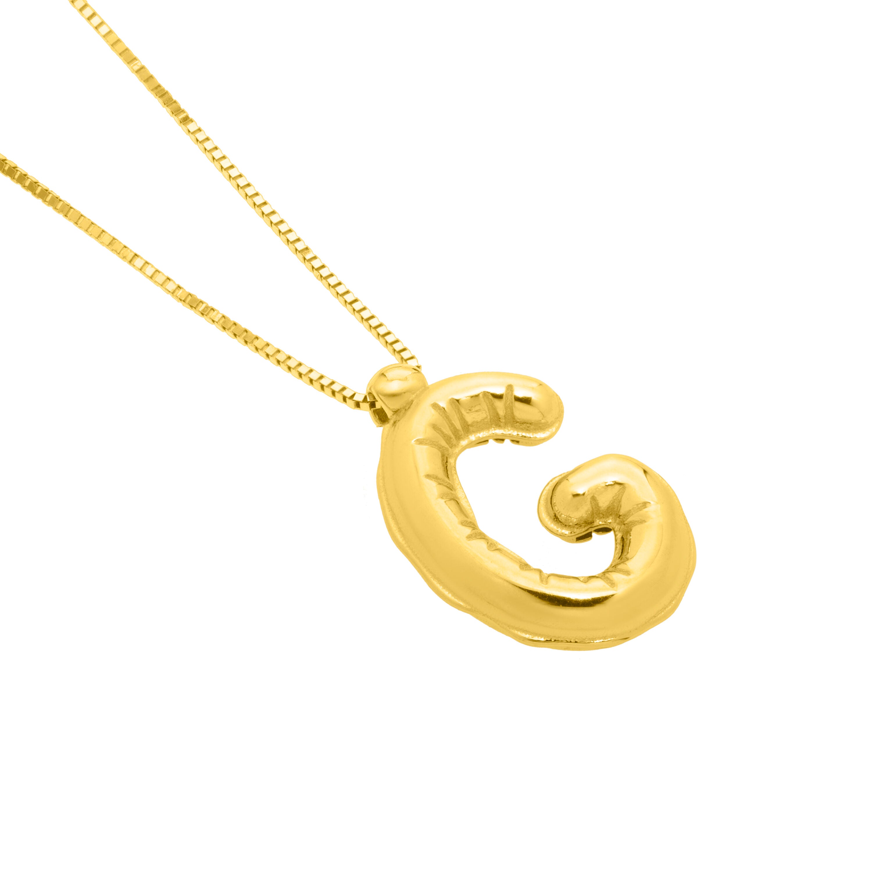 14K Gold Puffy Helium Initial Pendant Necklace: 18" Adjustable at 16"