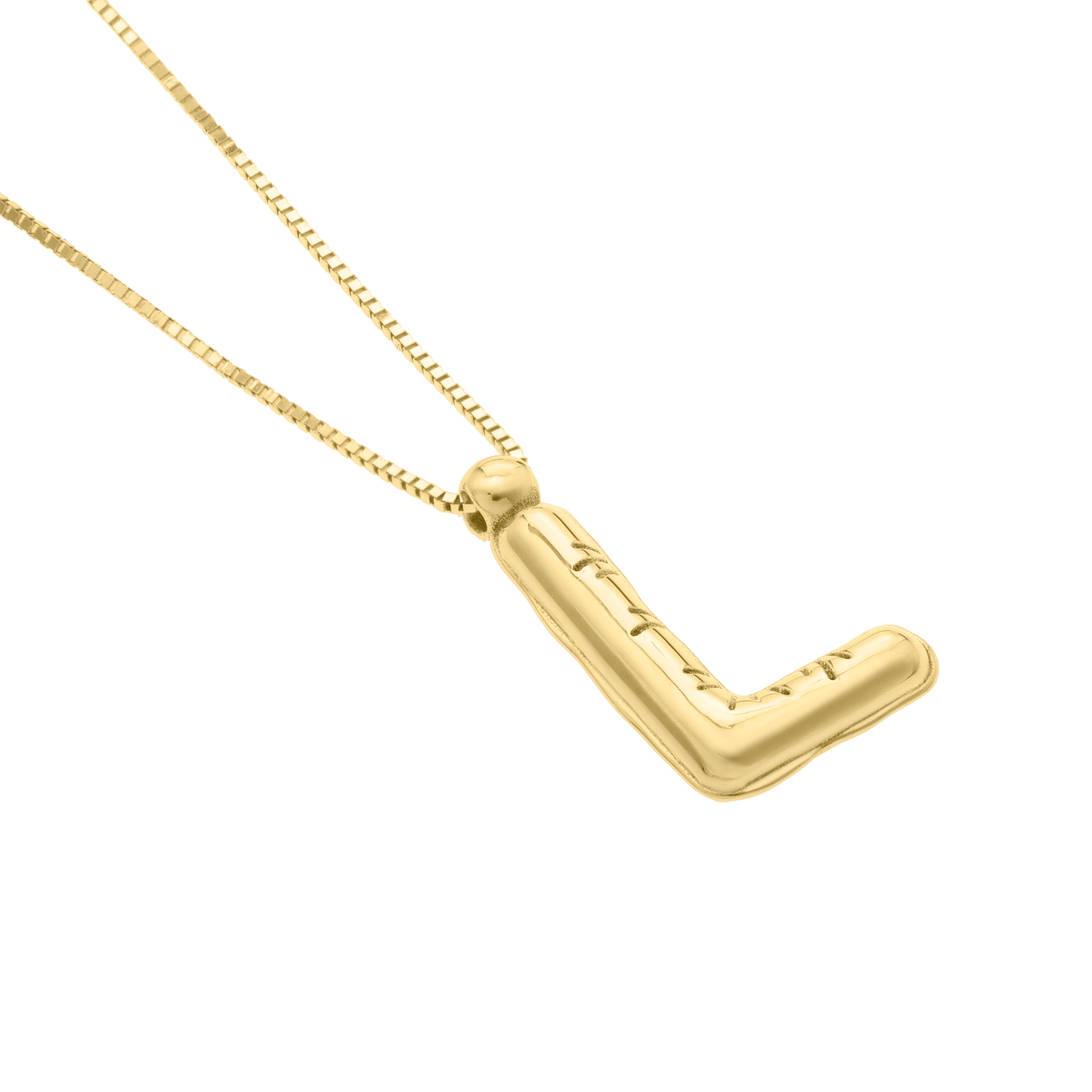 14K Gold Puffy Helium Initial Pendant Necklace: 18" Adjustable at 16"