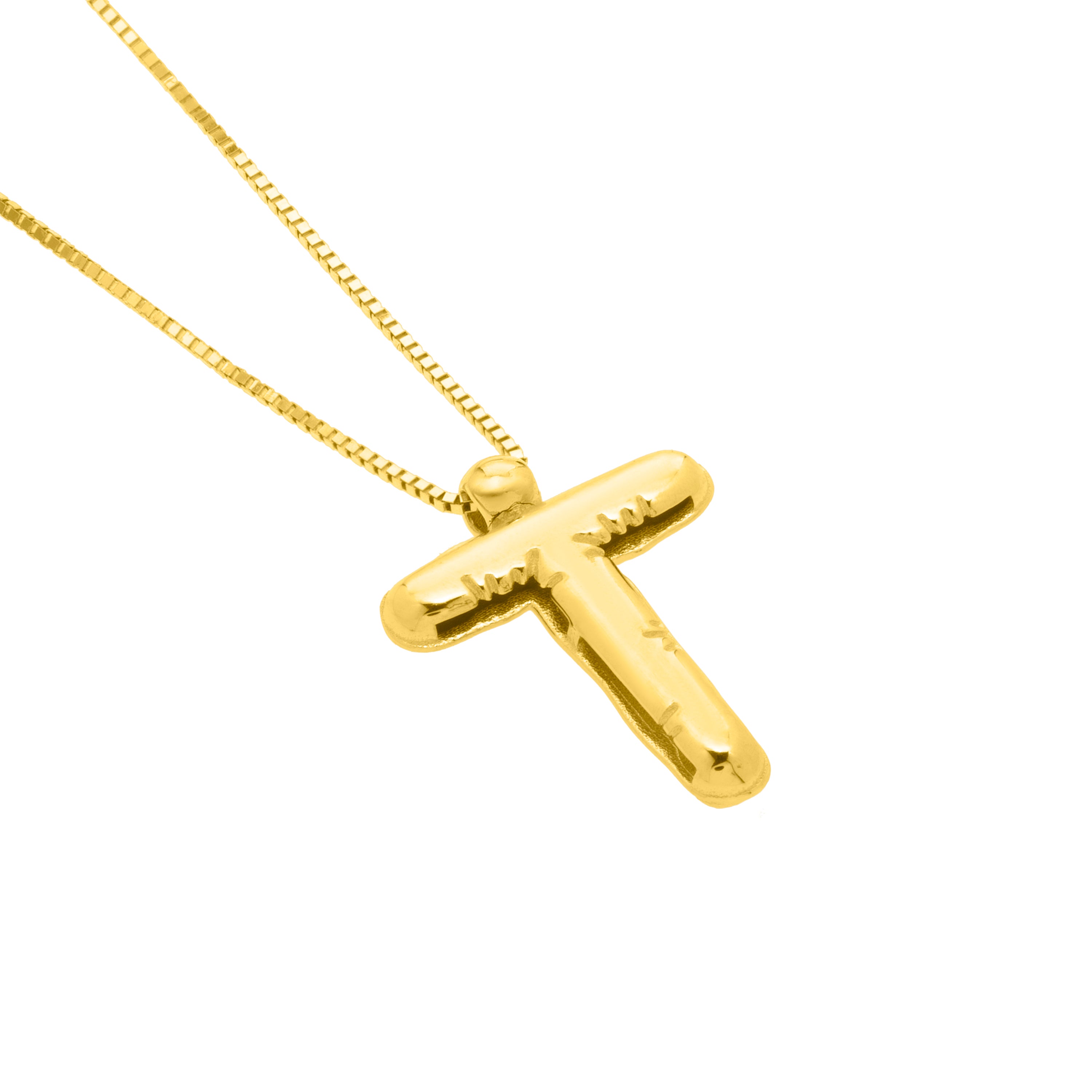14K Gold Puffy Helium Initial Pendant Necklace: 18" Adjustable at 16"