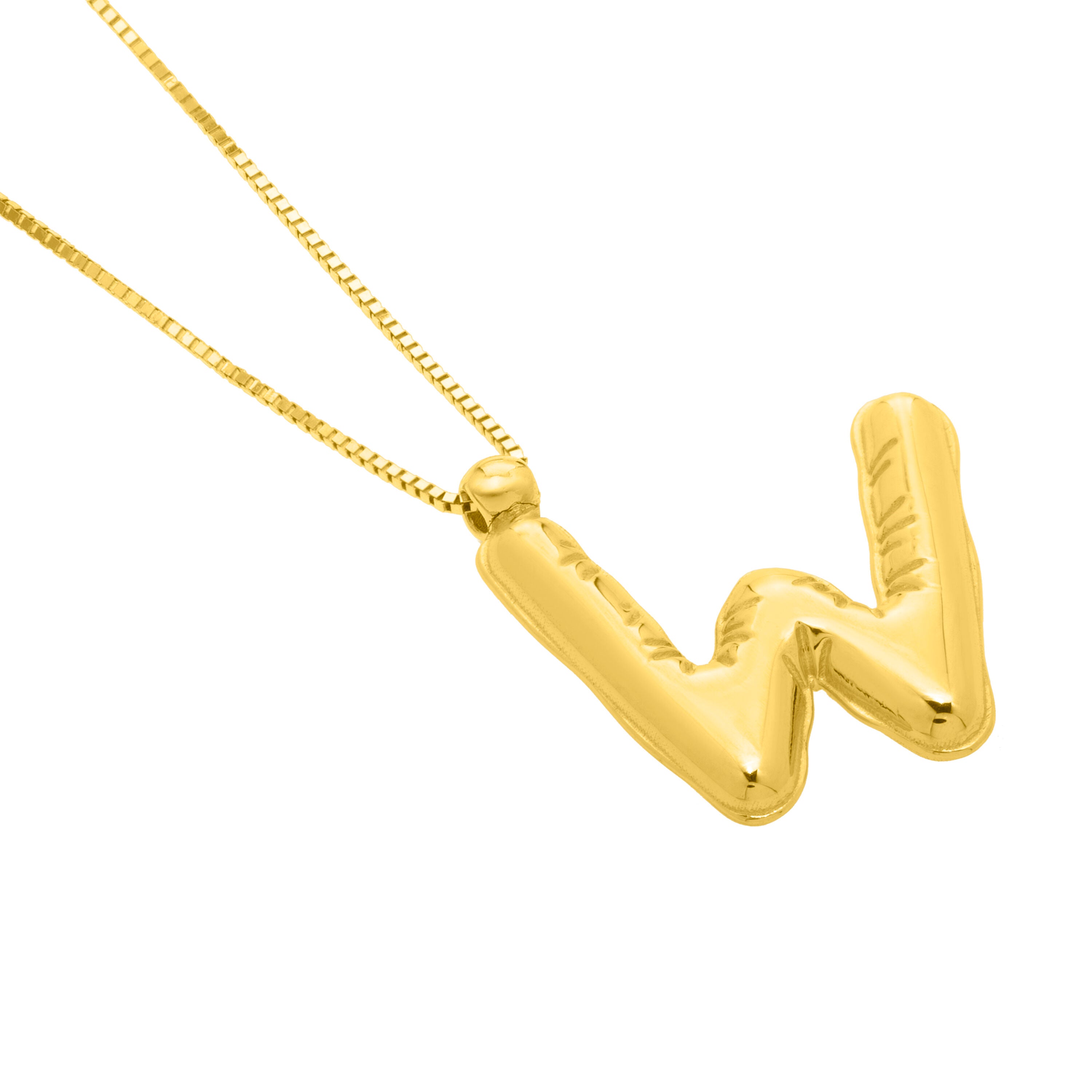 14K Gold Puffy Helium Initial Pendant Necklace: 18" Adjustable at 16"