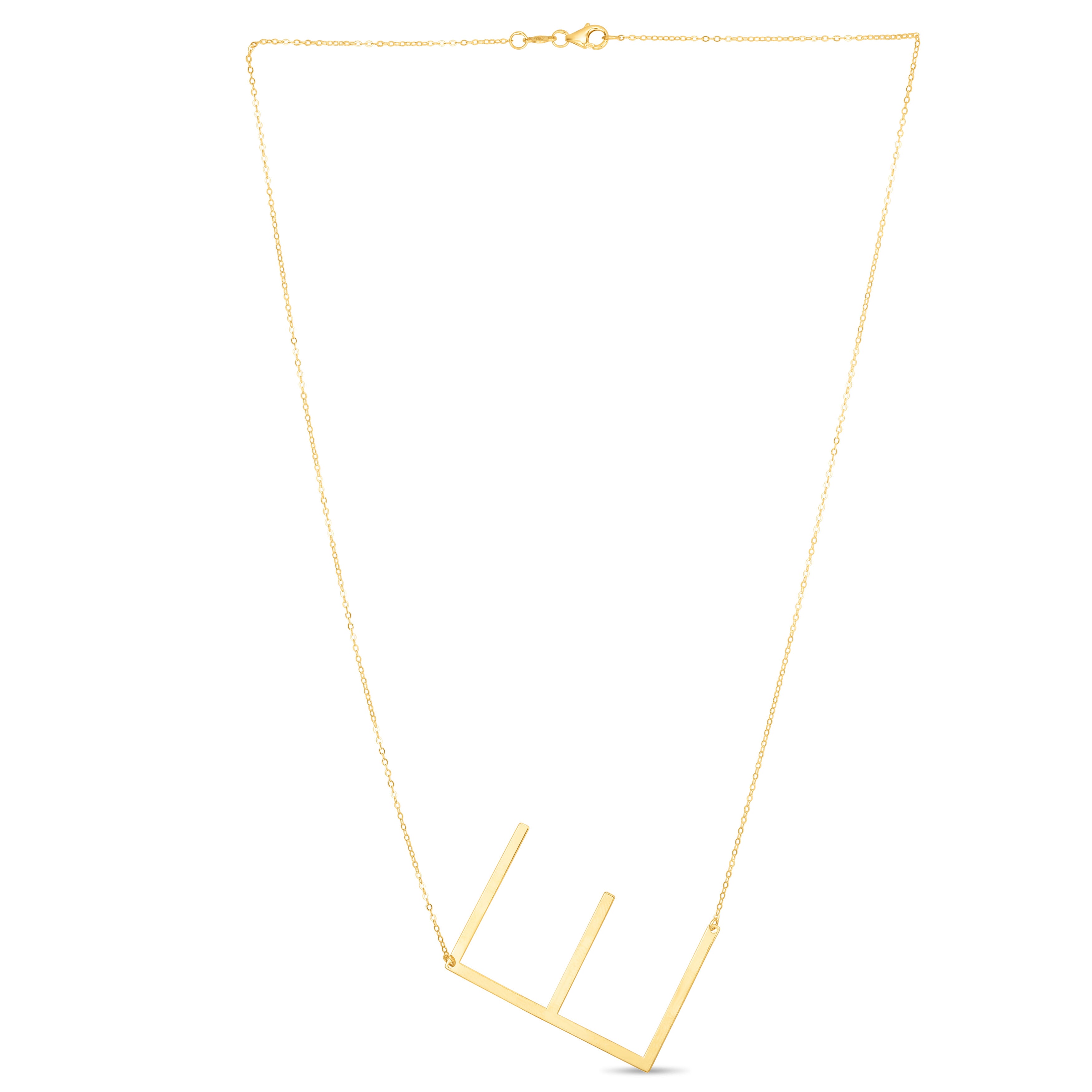 14K Gold Large Sideways Initial Necklace: 18"