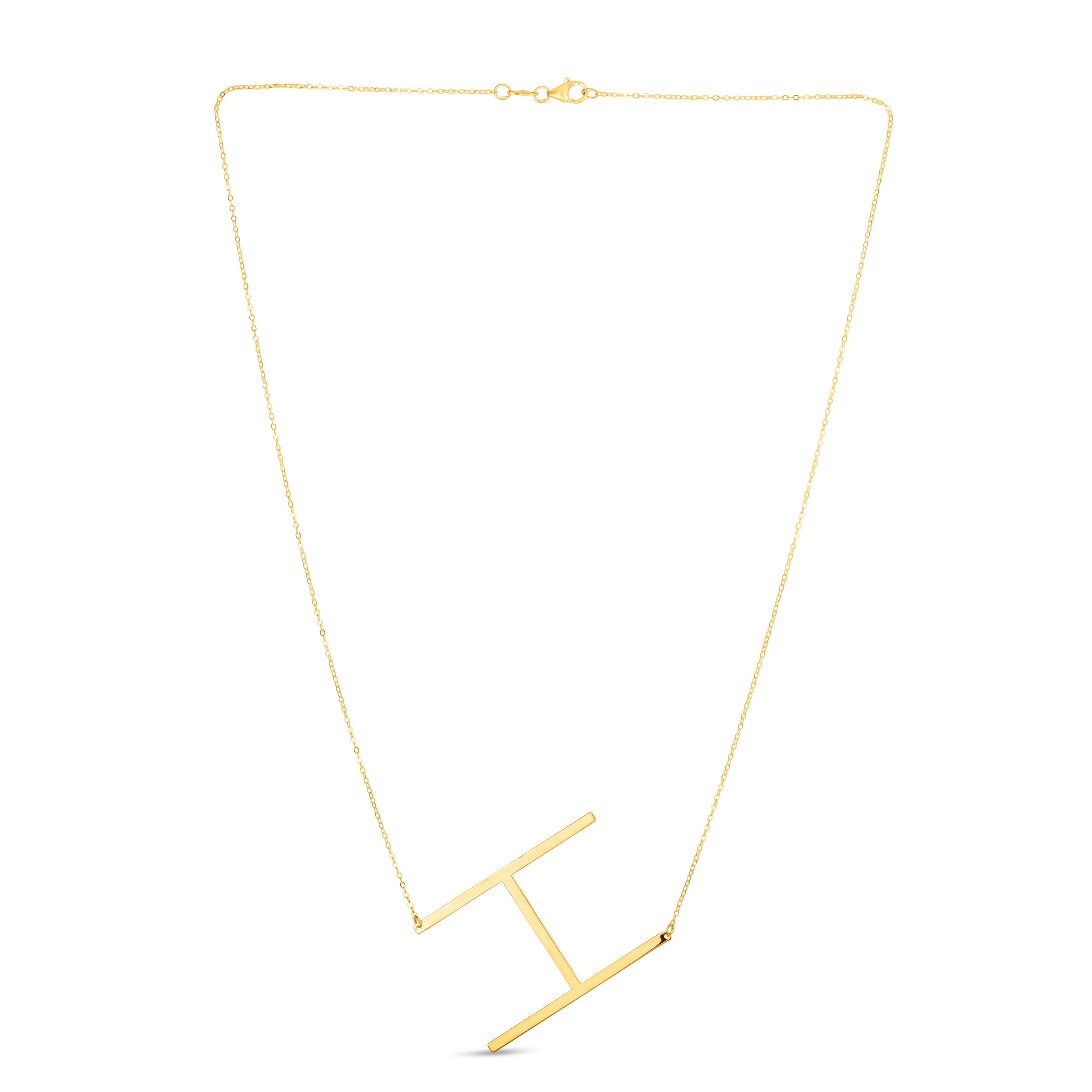 14K Gold Large Sideways Initial Necklace: 18"