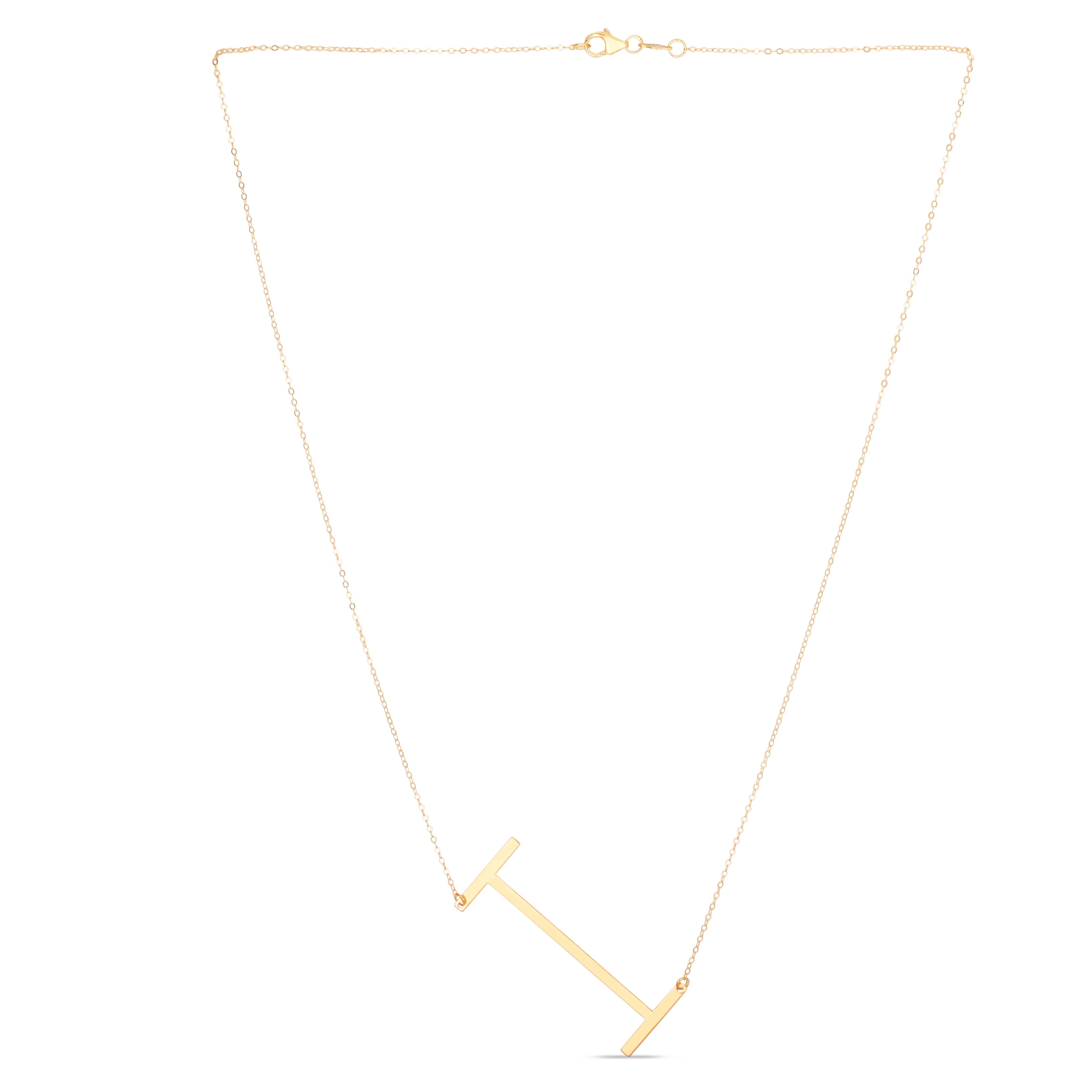 14K Gold Large Sideways Initial Necklace: 18"