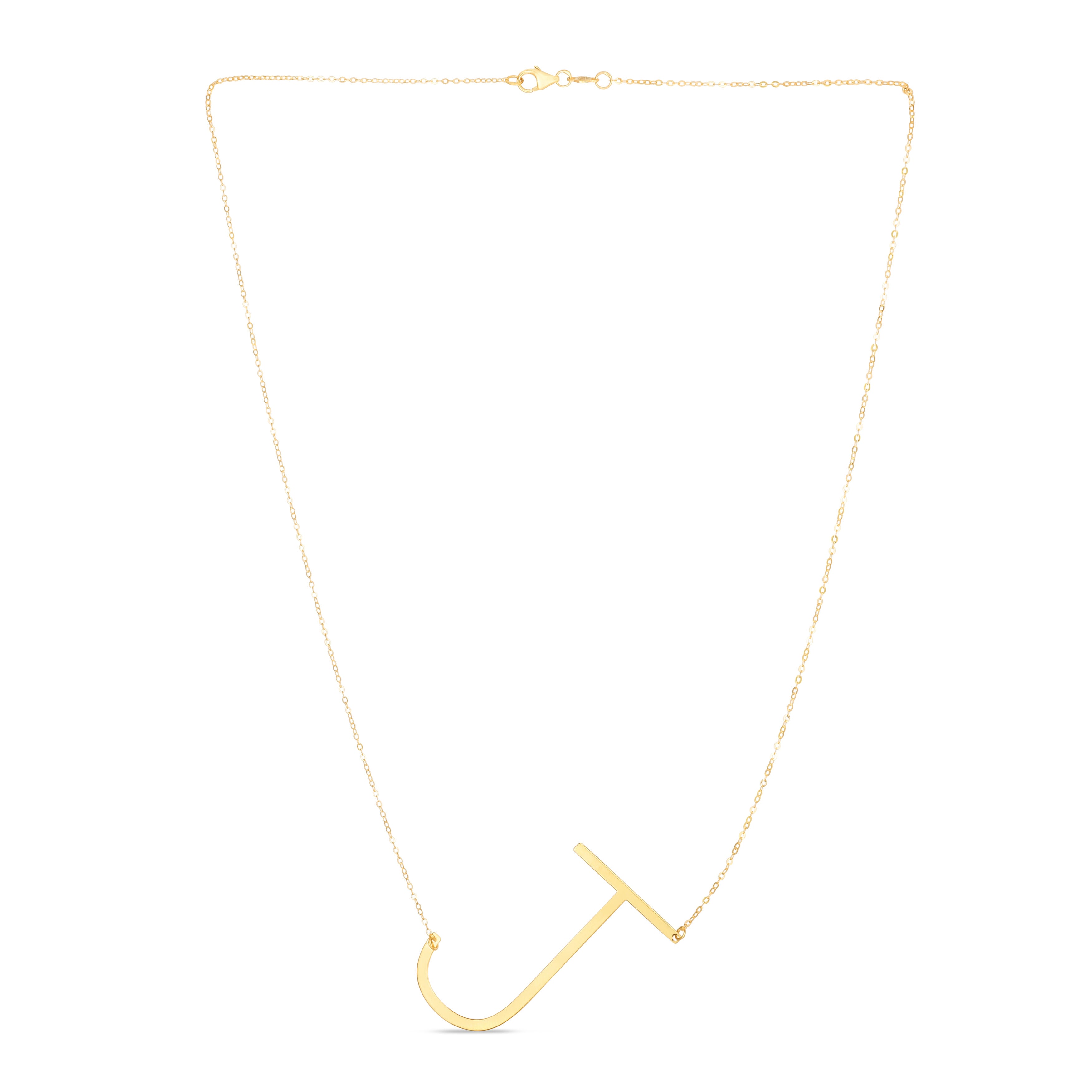 14K Gold Large Sideways Initial Necklace: 18"