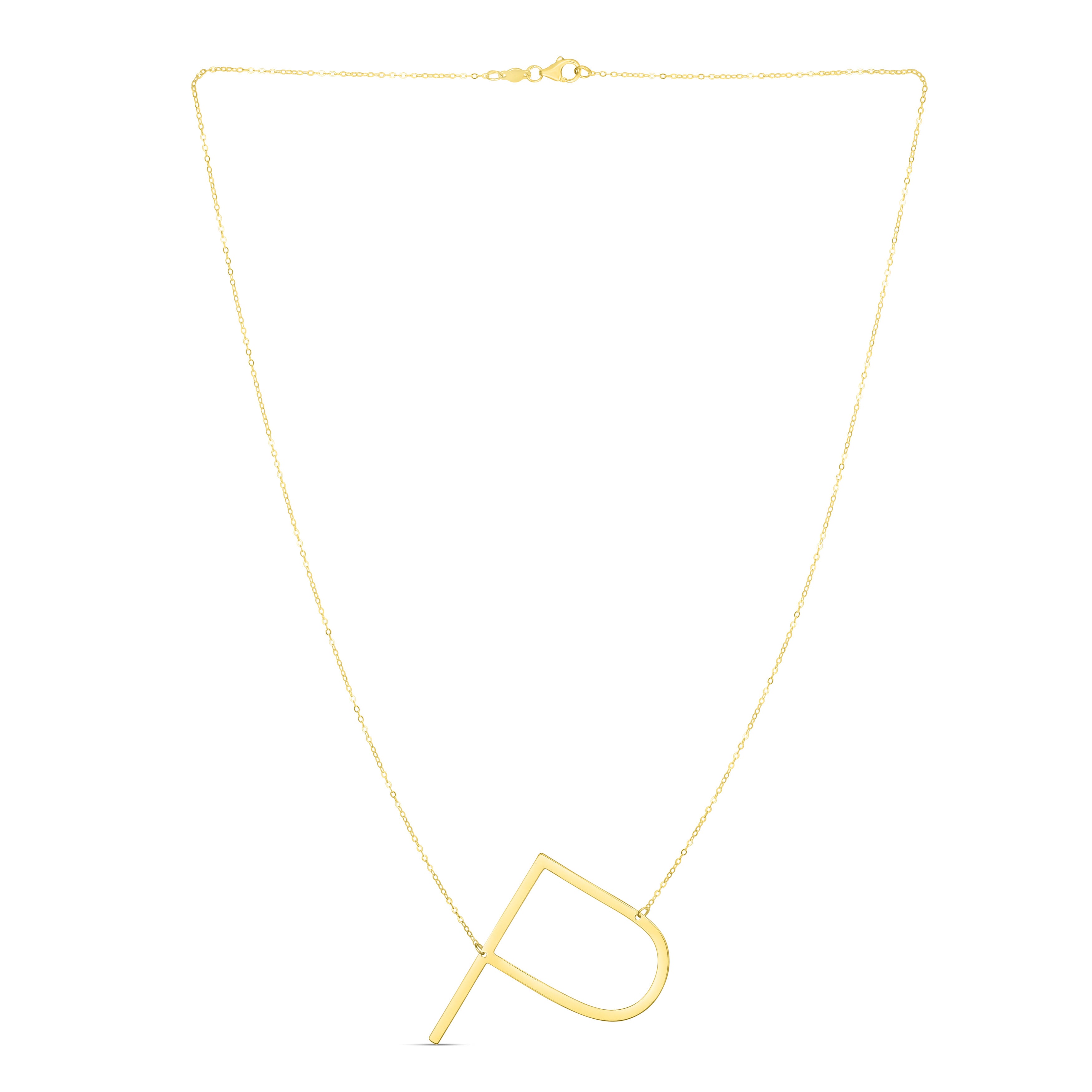 14K Gold Large Sideways Initial Necklace: 18"