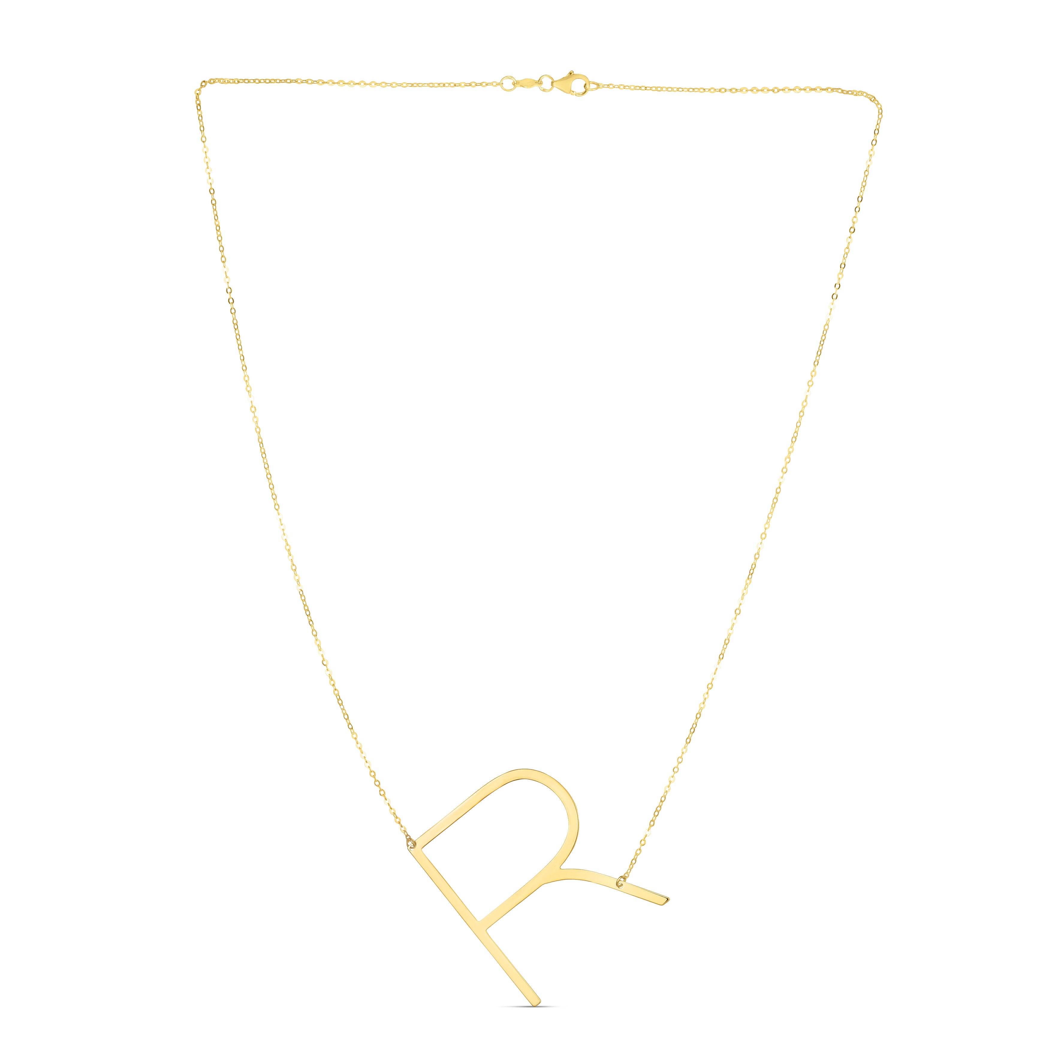 14K Gold Large Sideways Initial Necklace: 18"